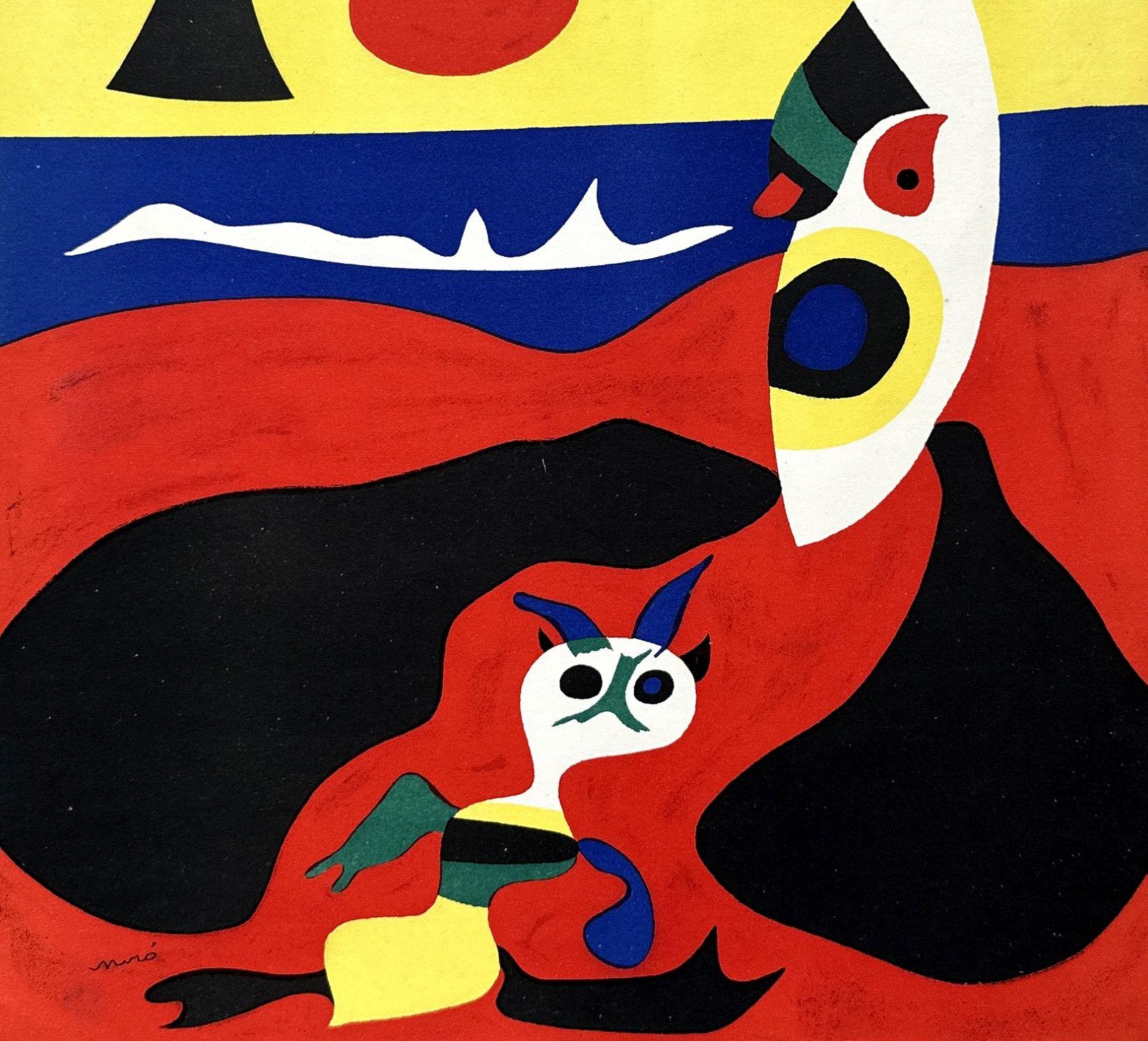 Surrealistische Figuren mit Mond – Lithographie, Teller, signiert #MOURLOT (Moderne), Print, von Joan Miró