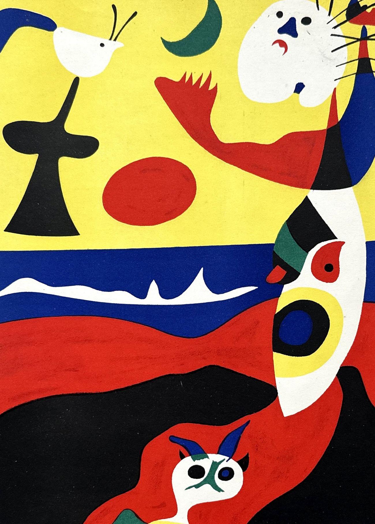 Surrealistische Figuren mit Mond – Lithographie, Teller, signiert #MOURLOT (Schwarz), Figurative Print, von Joan Miró