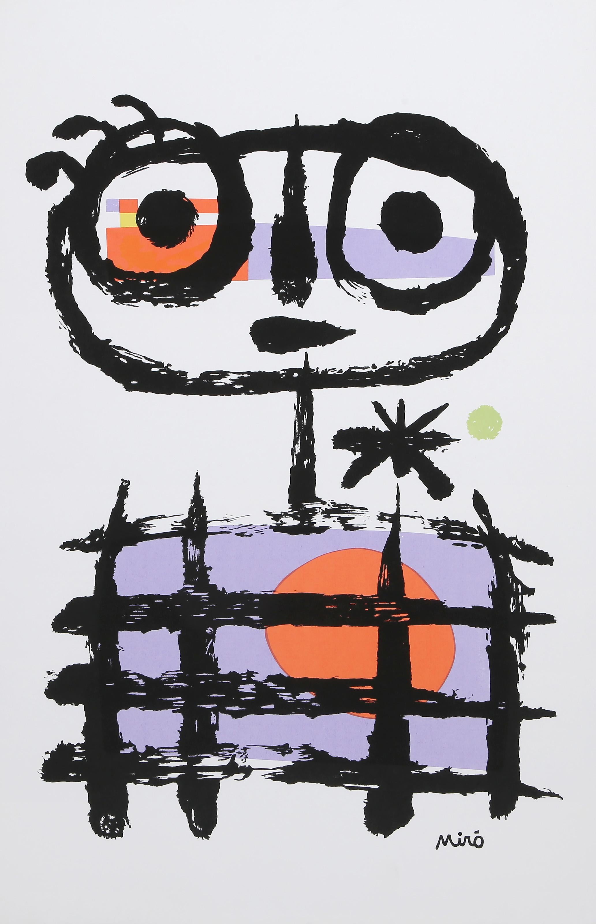 Sun Eater, Surrealist Screenprint Poster after Joan Miro - Gray Abstract Print by Joan Miró