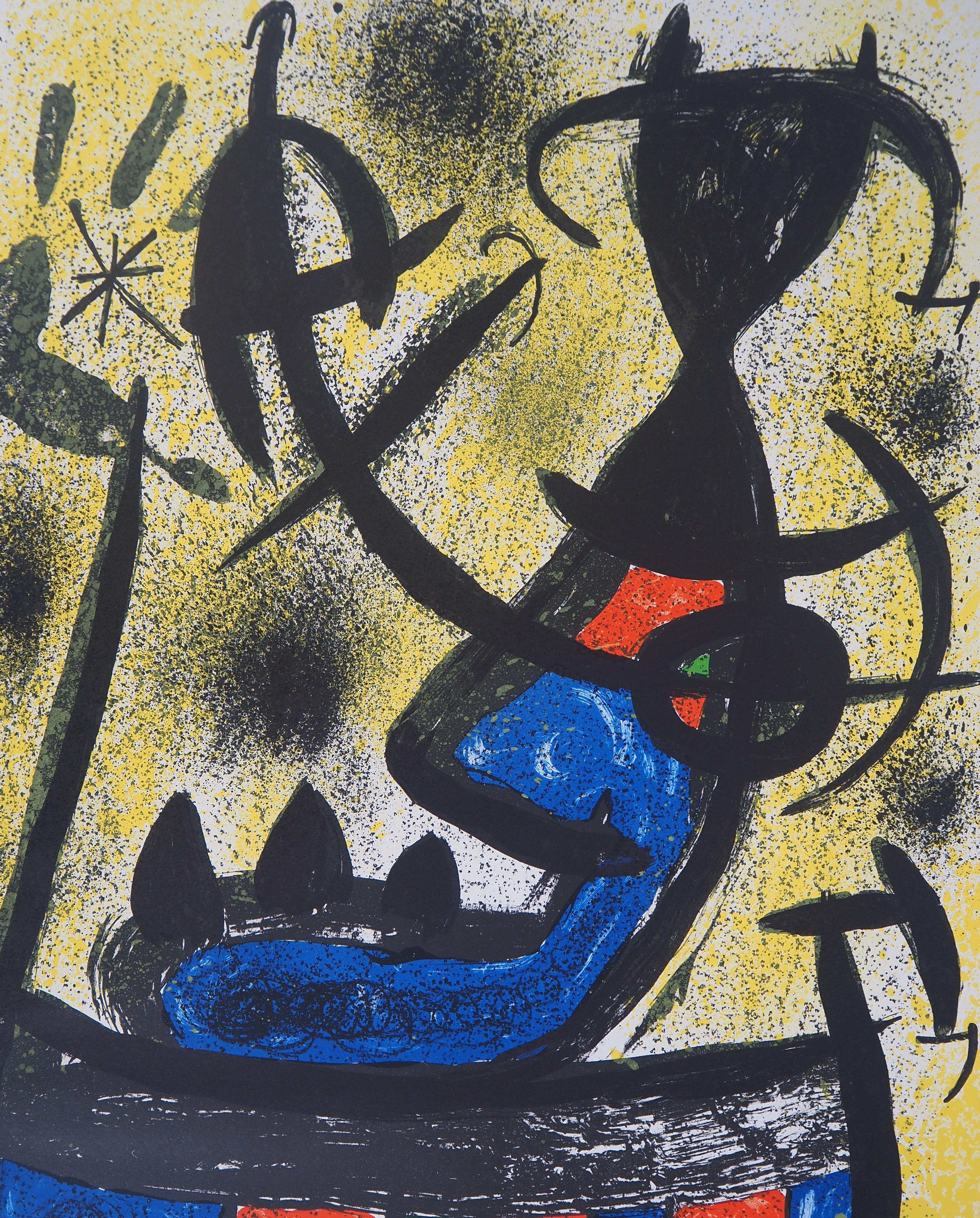 Surrealistische Figur  Originallithographie, handsigniert (Mourlot #746) (Schwarz), Abstract Print, von Joan Miró
