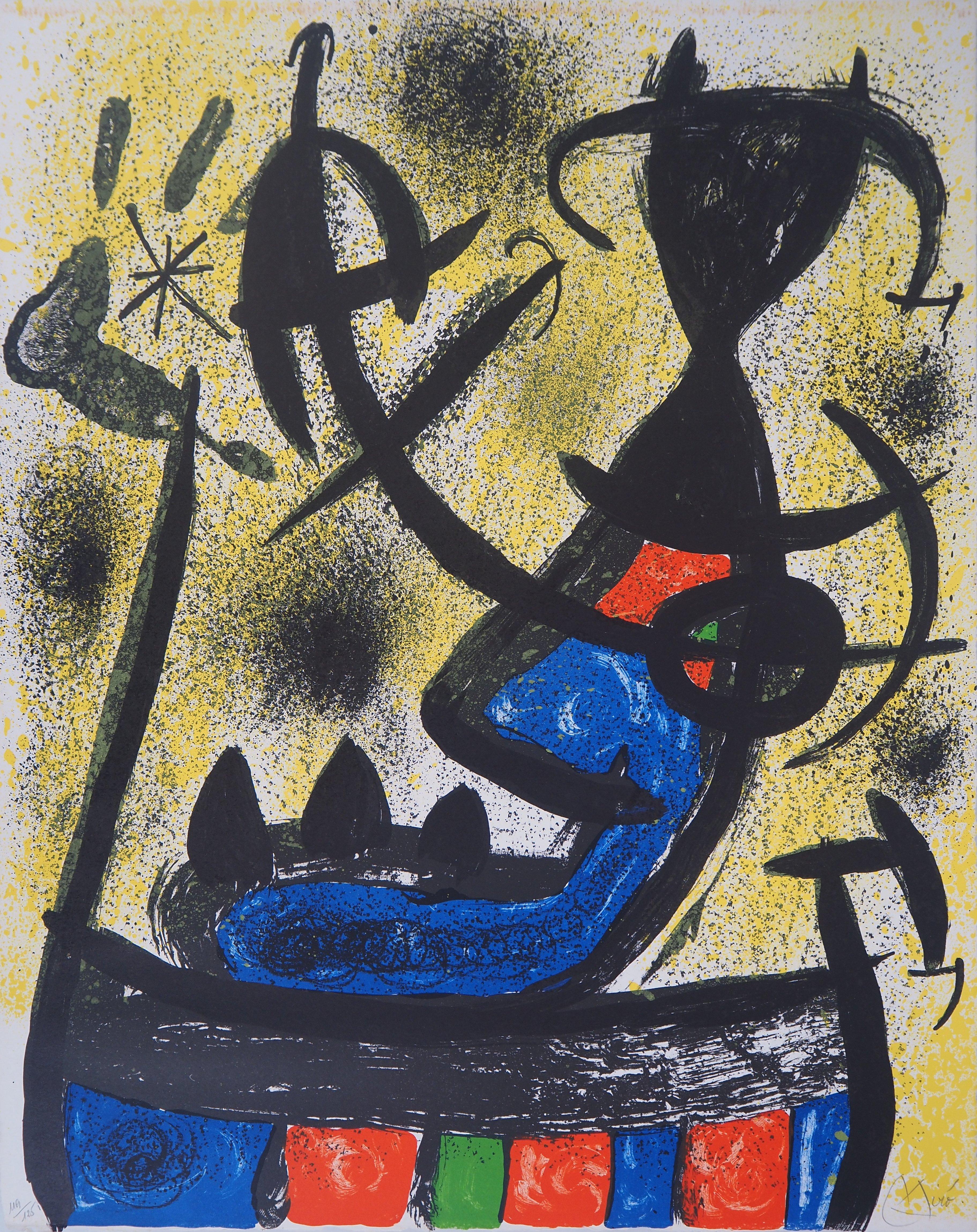 Joan Miró Abstract Print – Surrealistische Figur  Originallithographie, handsigniert (Mourlot #746)