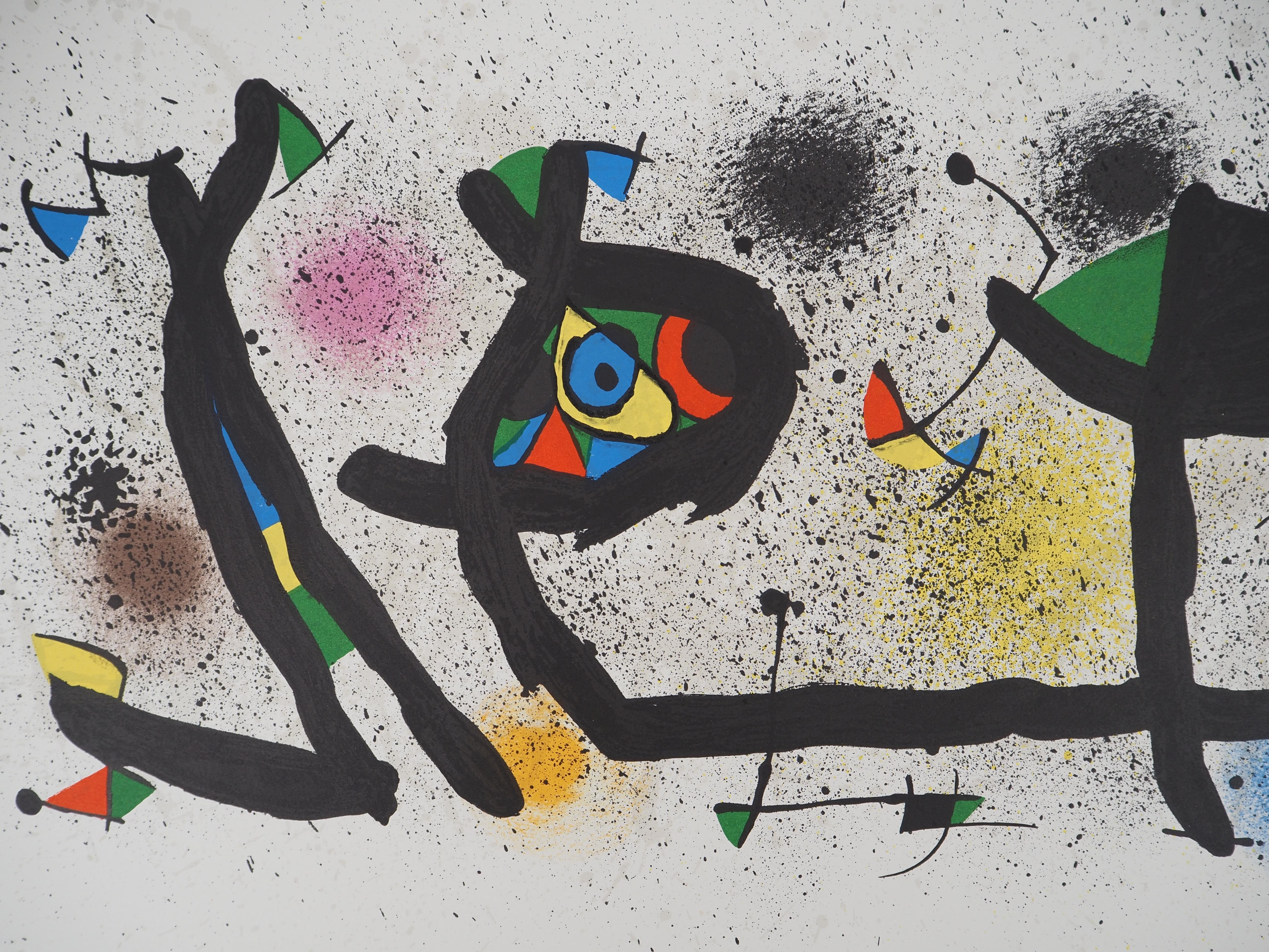 Surrealist Garden - Original Lithograph, Signed in the Plate - Mourlot 950 - Gray Abstract Print by Joan Miró
