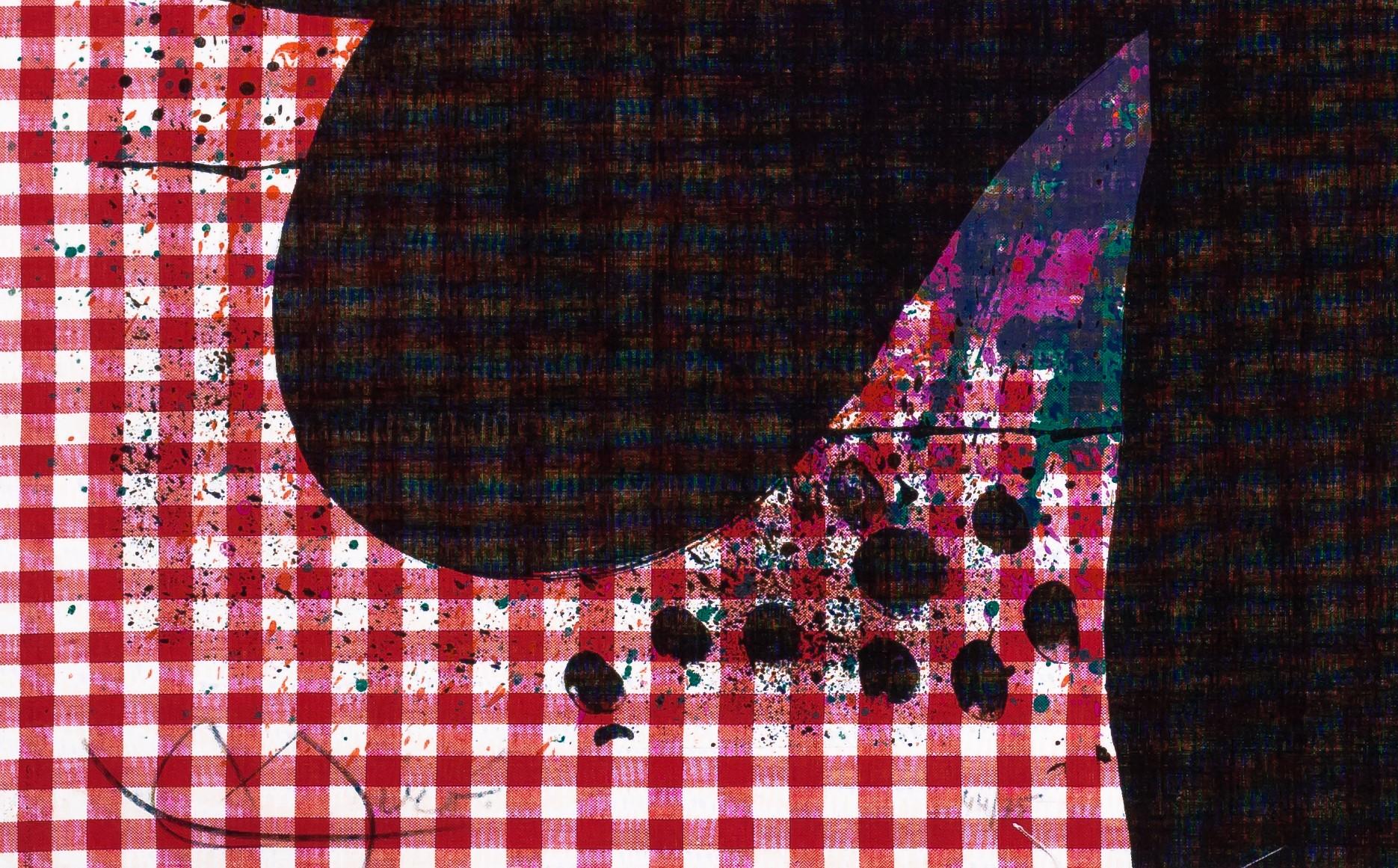 Die Badende ist eine Lithografie auf kariertem Stoff mit Chiffon de Mandeure auf der Rückseite, Bildgröße 34 x 23,5 Zoll, signiert Miró unten links und kommentiert unten in der Mitte.

The Bather ist die erste einer 1969 begonnenen Serie von