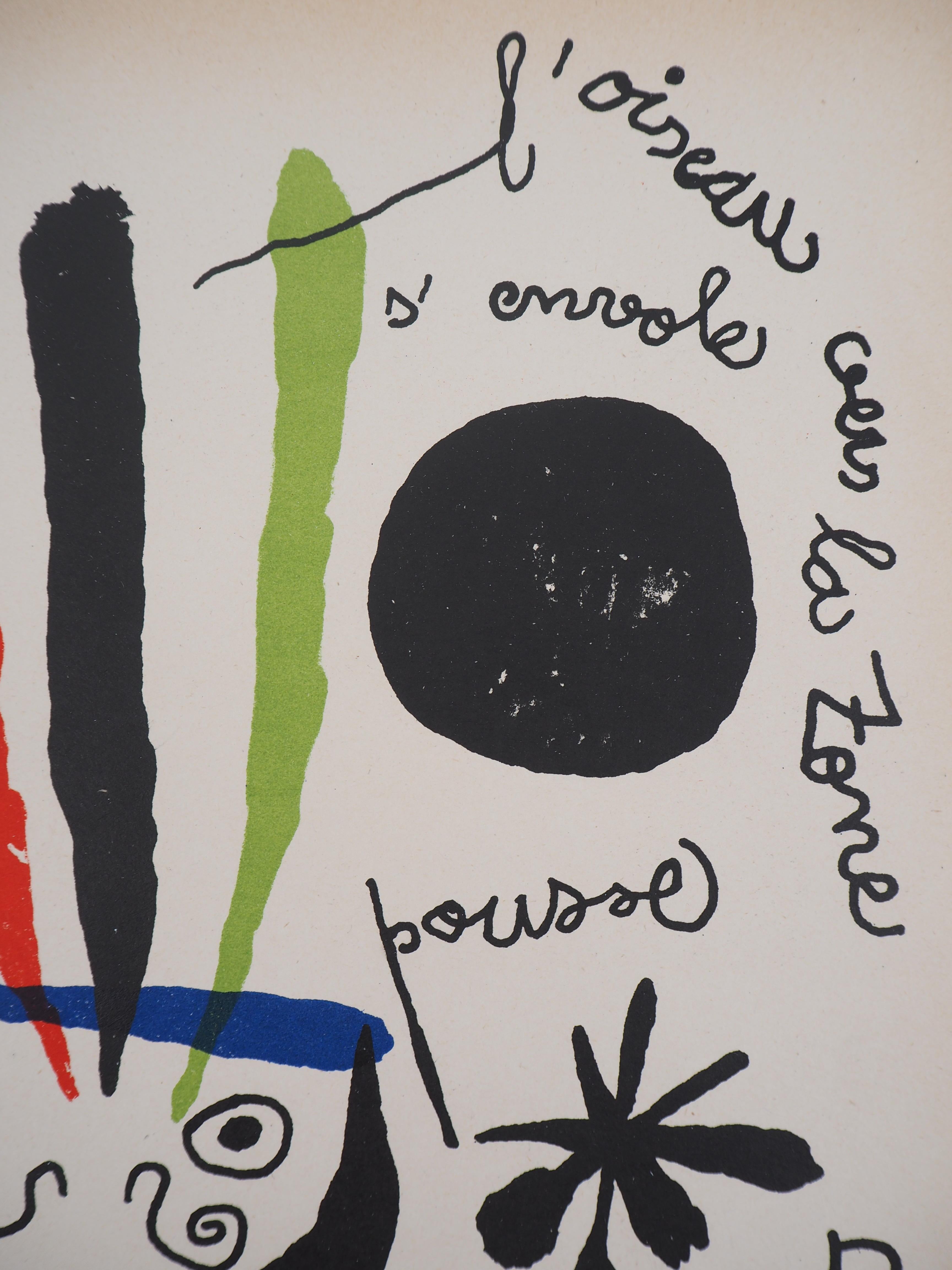 The Bird - Original lithograph - (Mourlot #185) - Gray Abstract Print by Joan Miró