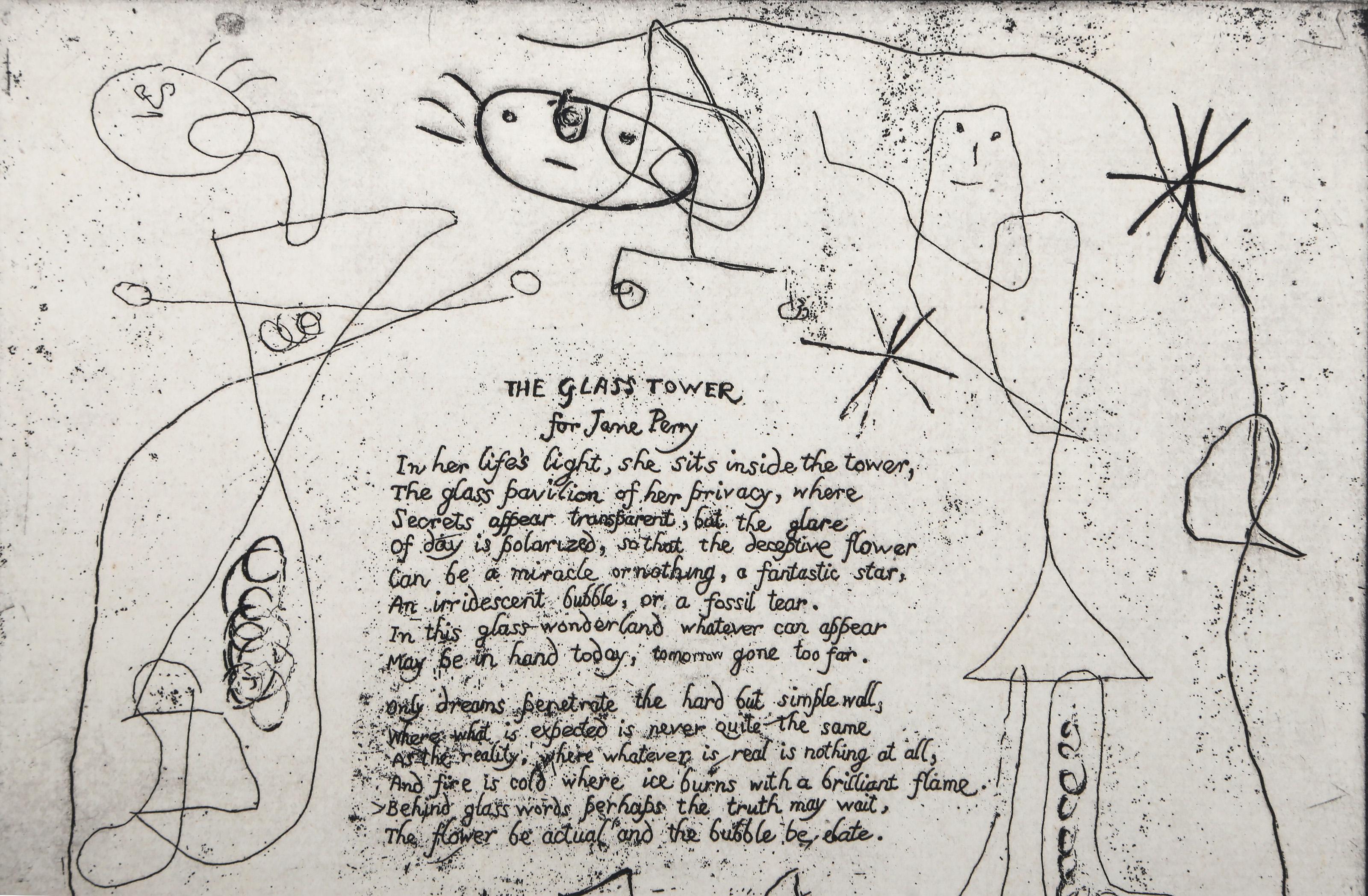 The Glass Tower for Jane Perry, Surrealist Etching Poem by Joan Miro - Print by Joan Miró