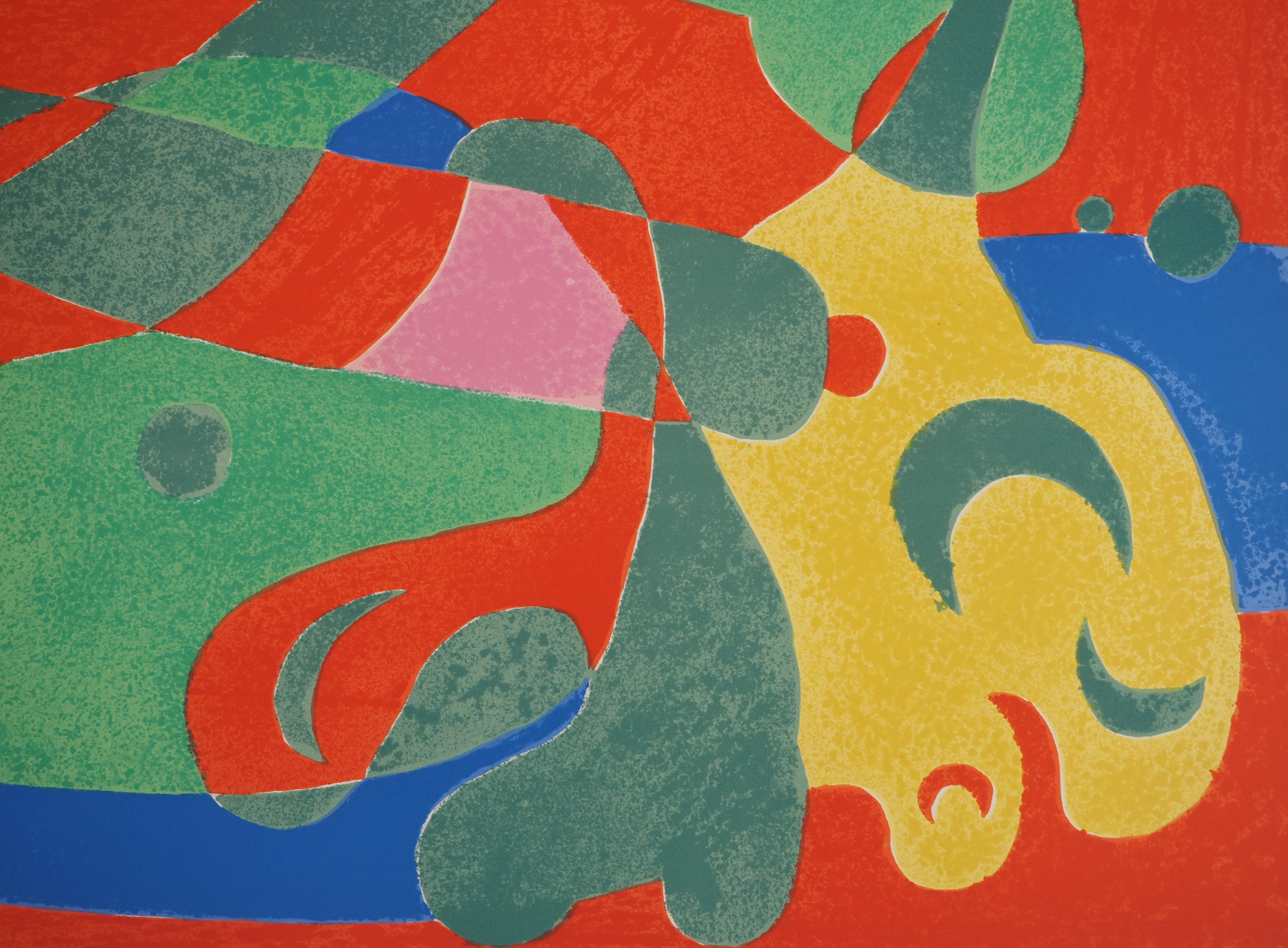 Der grüne Drache, König Ubu - Original Lithographie (Mourlot #420) (Orange), Abstract Print, von Joan Miró