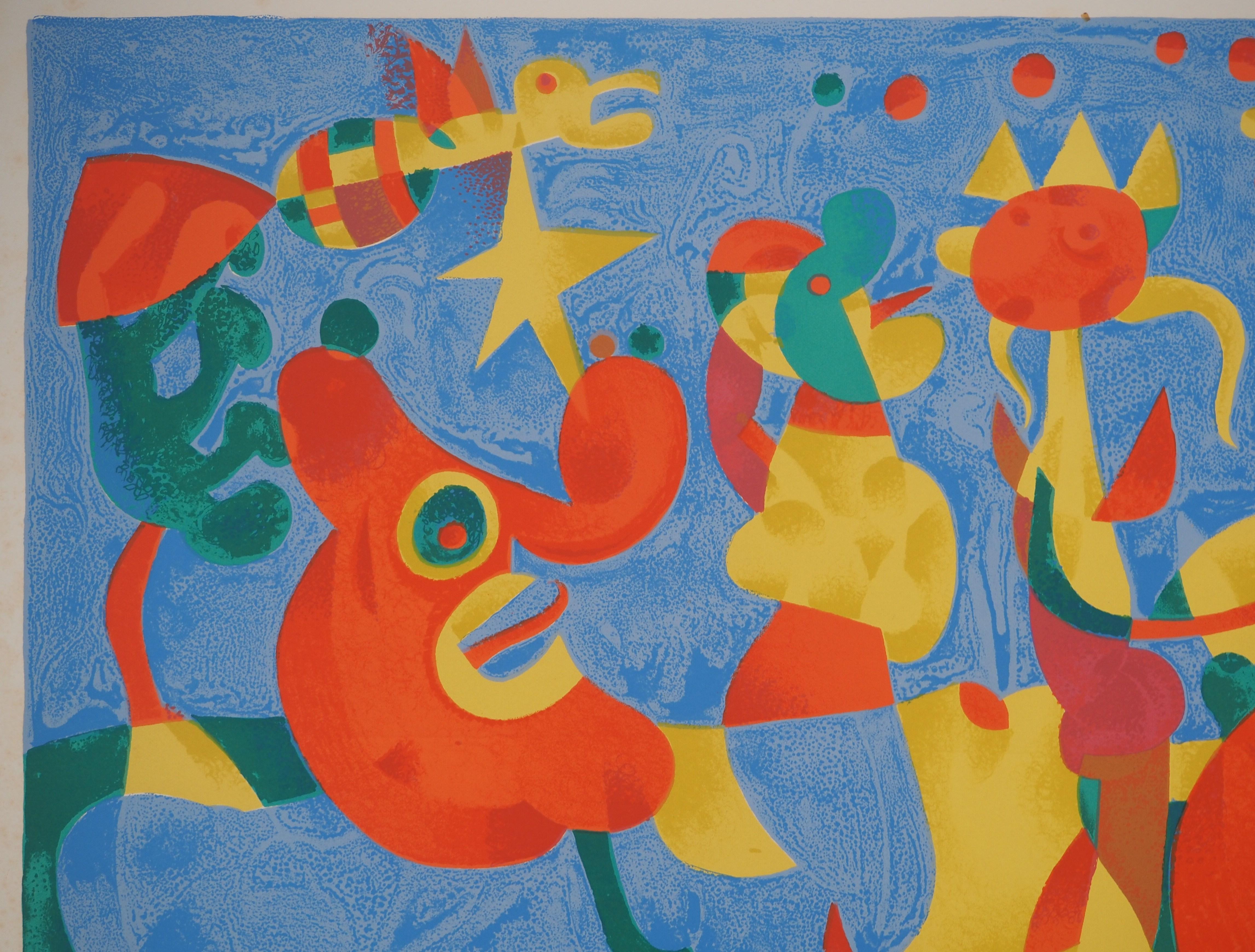 The King's Feast, King Ubu - Original Lithograph (Maeght #399) - Blue Abstract Print by Joan Miró