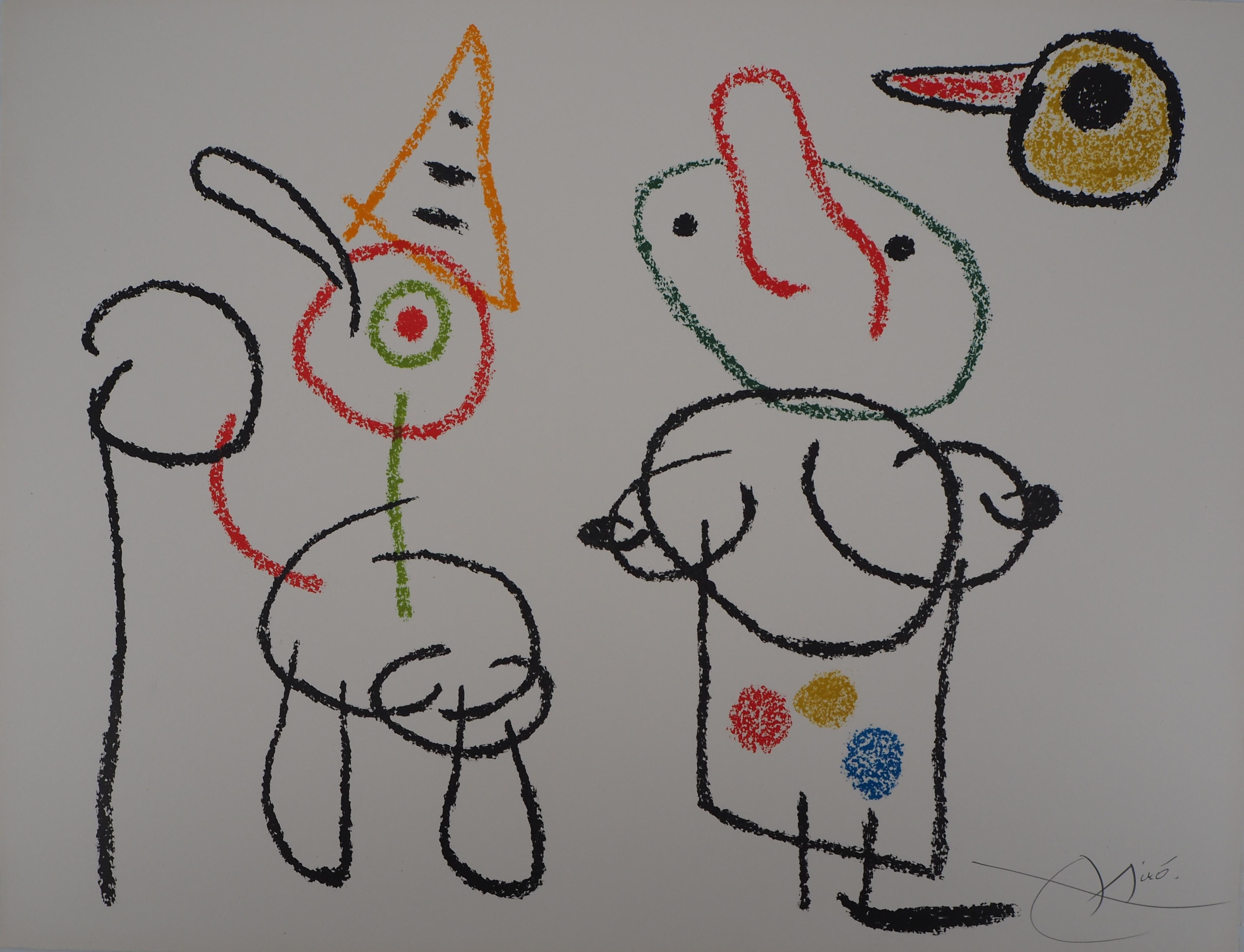 Joan Miró Abstract Print - Ubu : Couple with a Bird - Original Handsigned Lithograph - Mourlot