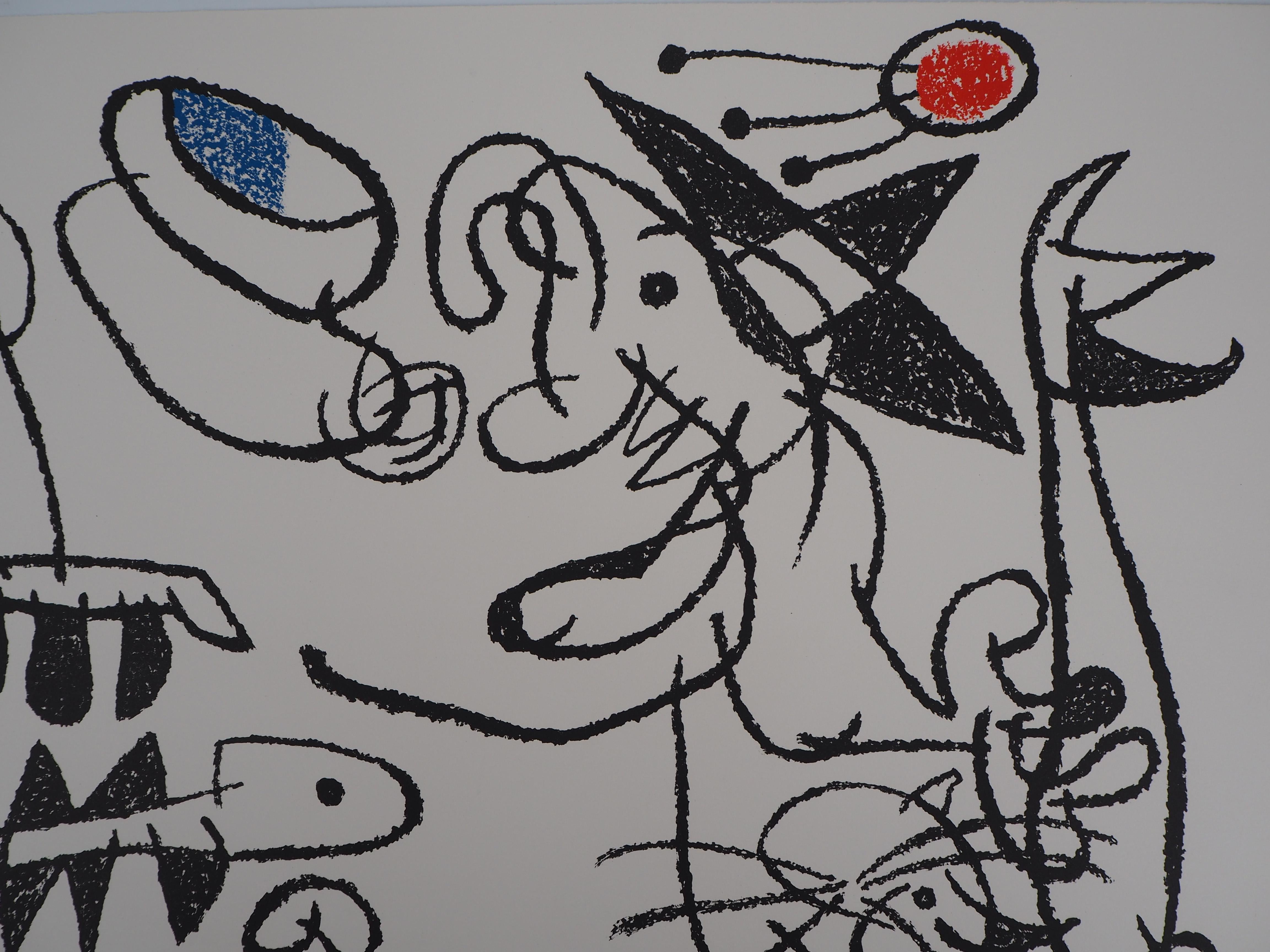 Ubu : Fisherman and Cat - Original Handsigned Lithograph - Mourlot 1971 (Abstrakt), Print, von Joan Miró