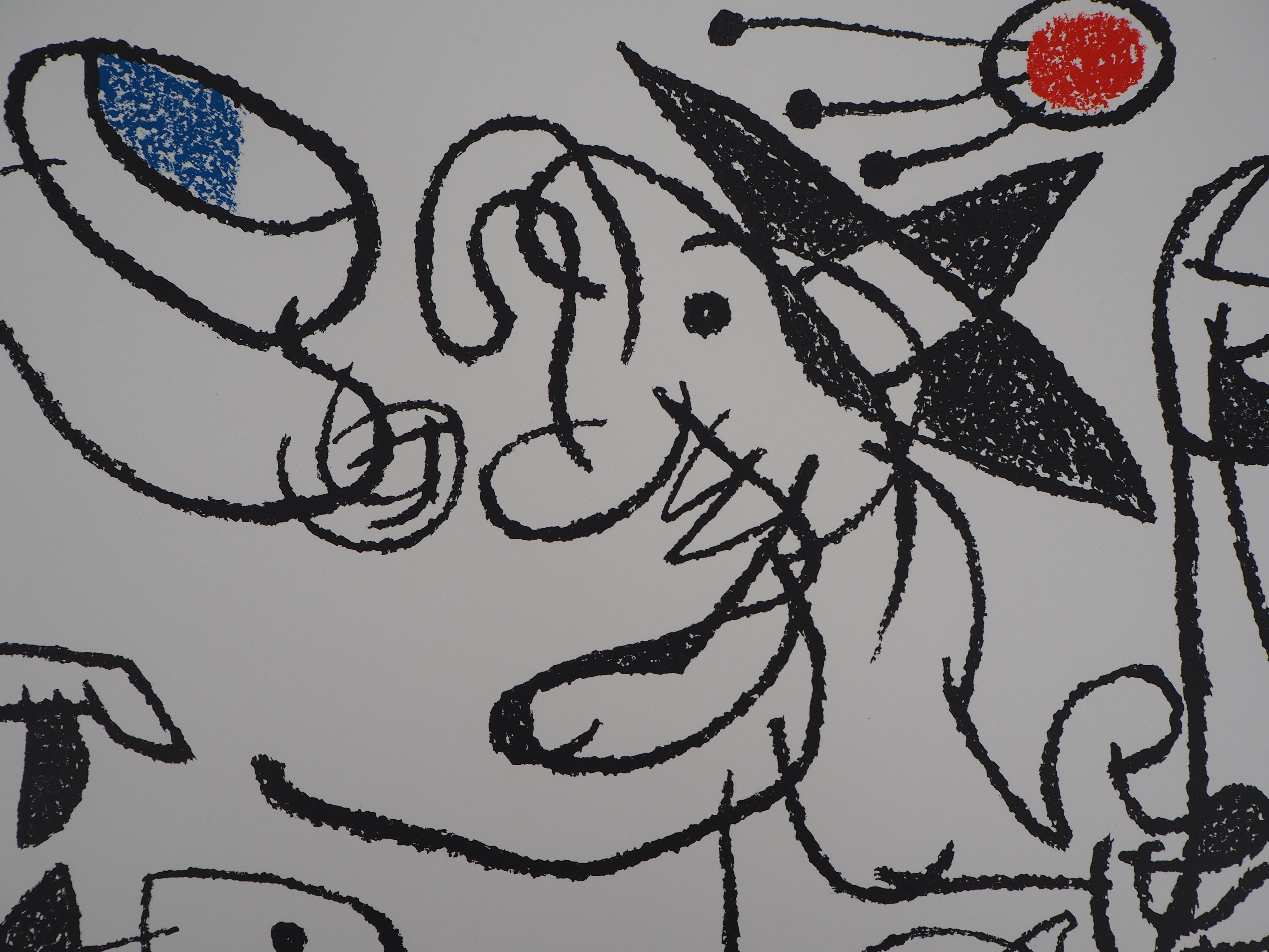 Ubu : Fisherman and Cat - Original Handsigned Lithograph - Mourlot 1971 (Grau), Abstract Print, von Joan Miró