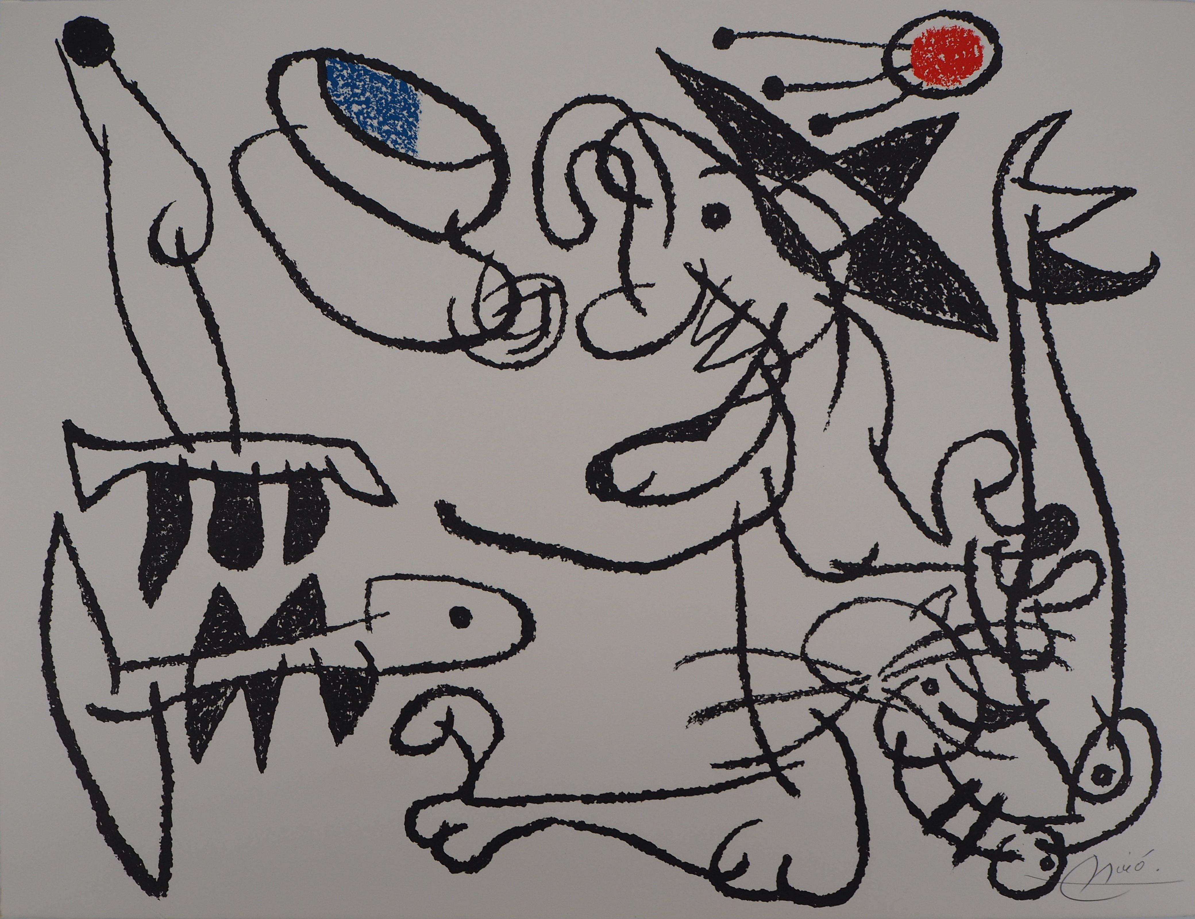 Joan Miró Abstract Print – Ubu : Fisherman and Cat - Original Handsigned Lithograph - Mourlot 1971