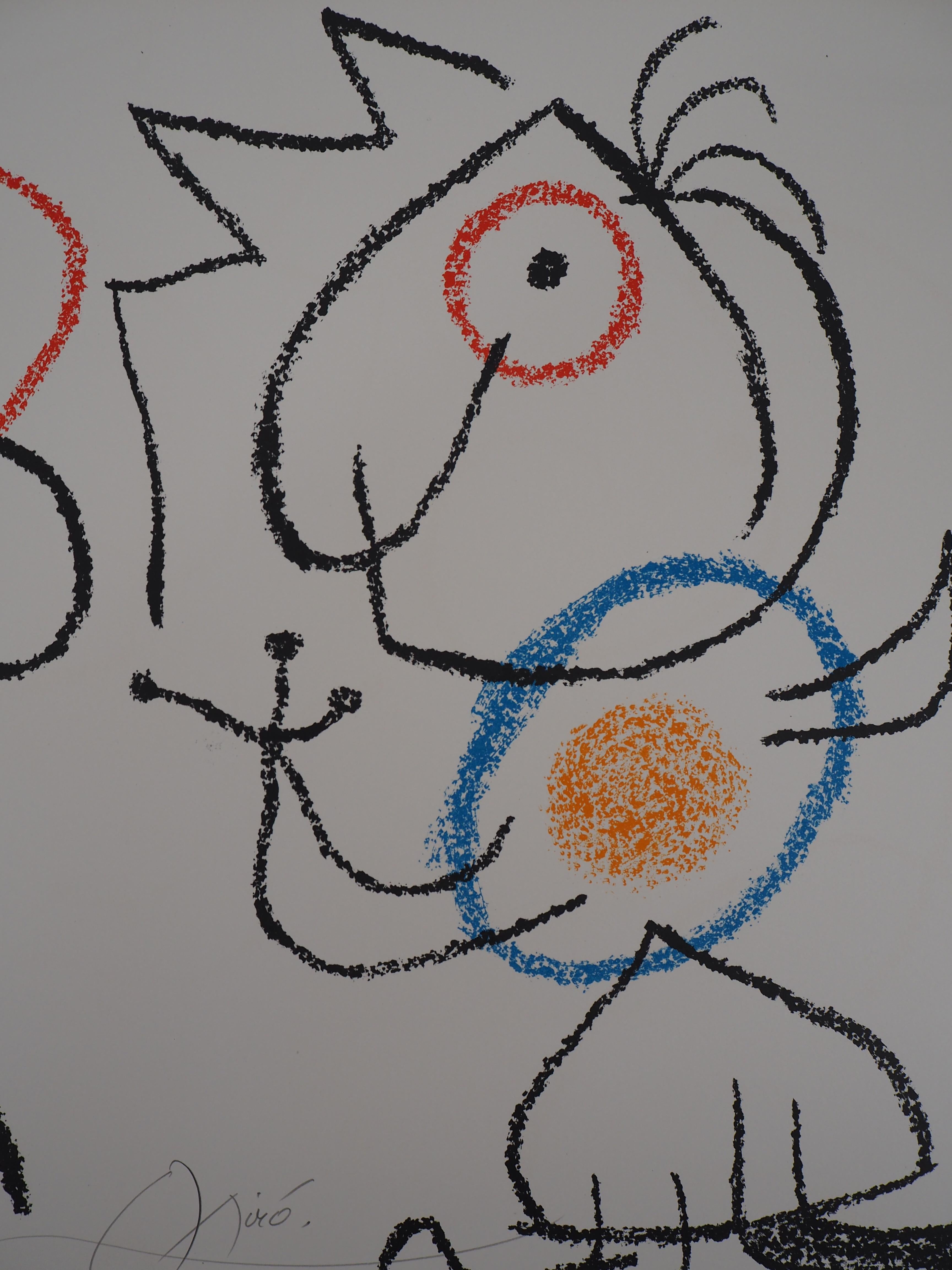 Ubu : King and Man Speaking - Original Handsigned Lithograph - Mourlot, 1971 - Gray Abstract Print by Joan Miró