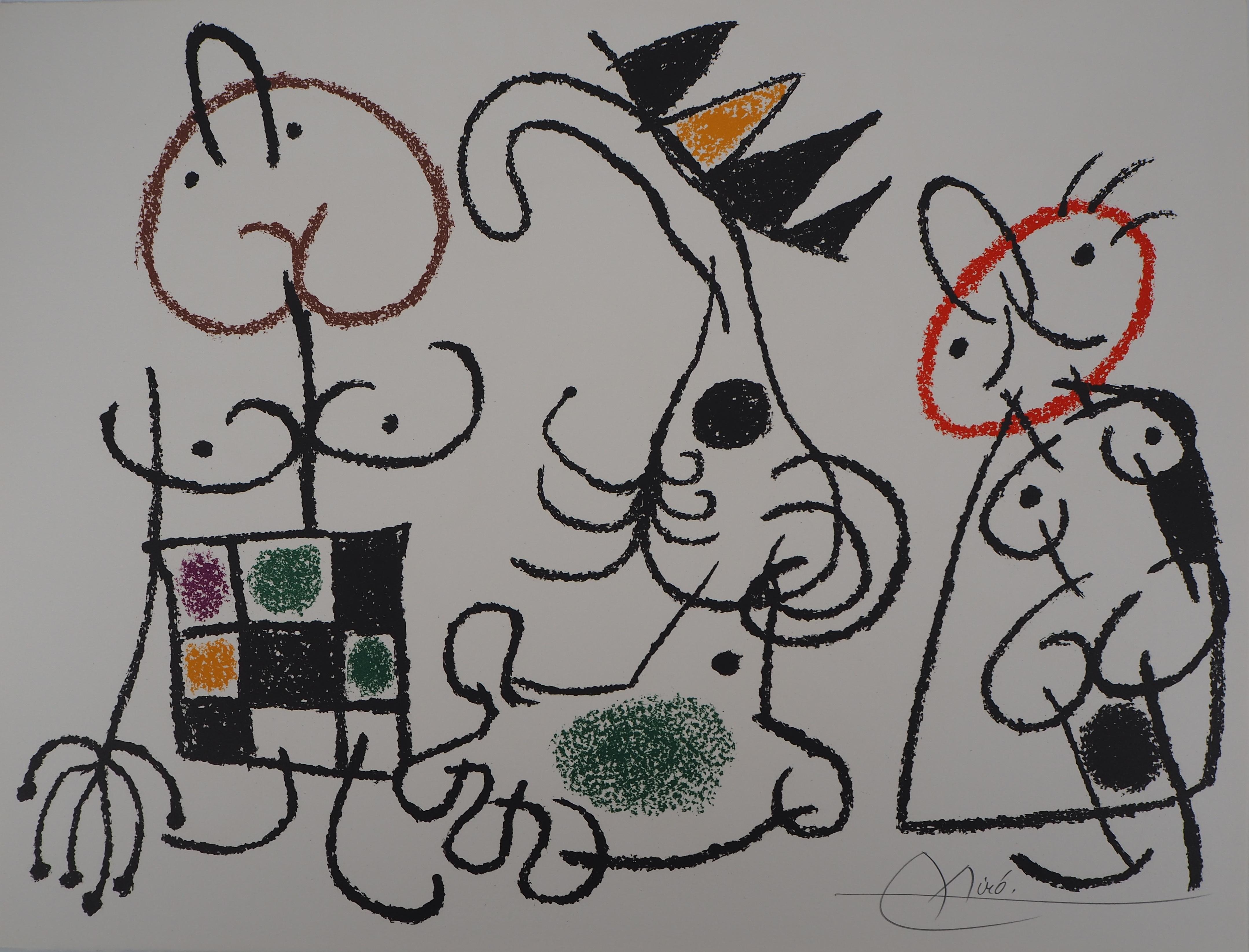 Joan Miró Abstract Print - Ubu : King with two Women - Original Handsigned Lithograph - Mourlot