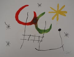 Ubu : Two Moons and Yellow Star - Original Handsigned Lithograph - Mourlot 1971