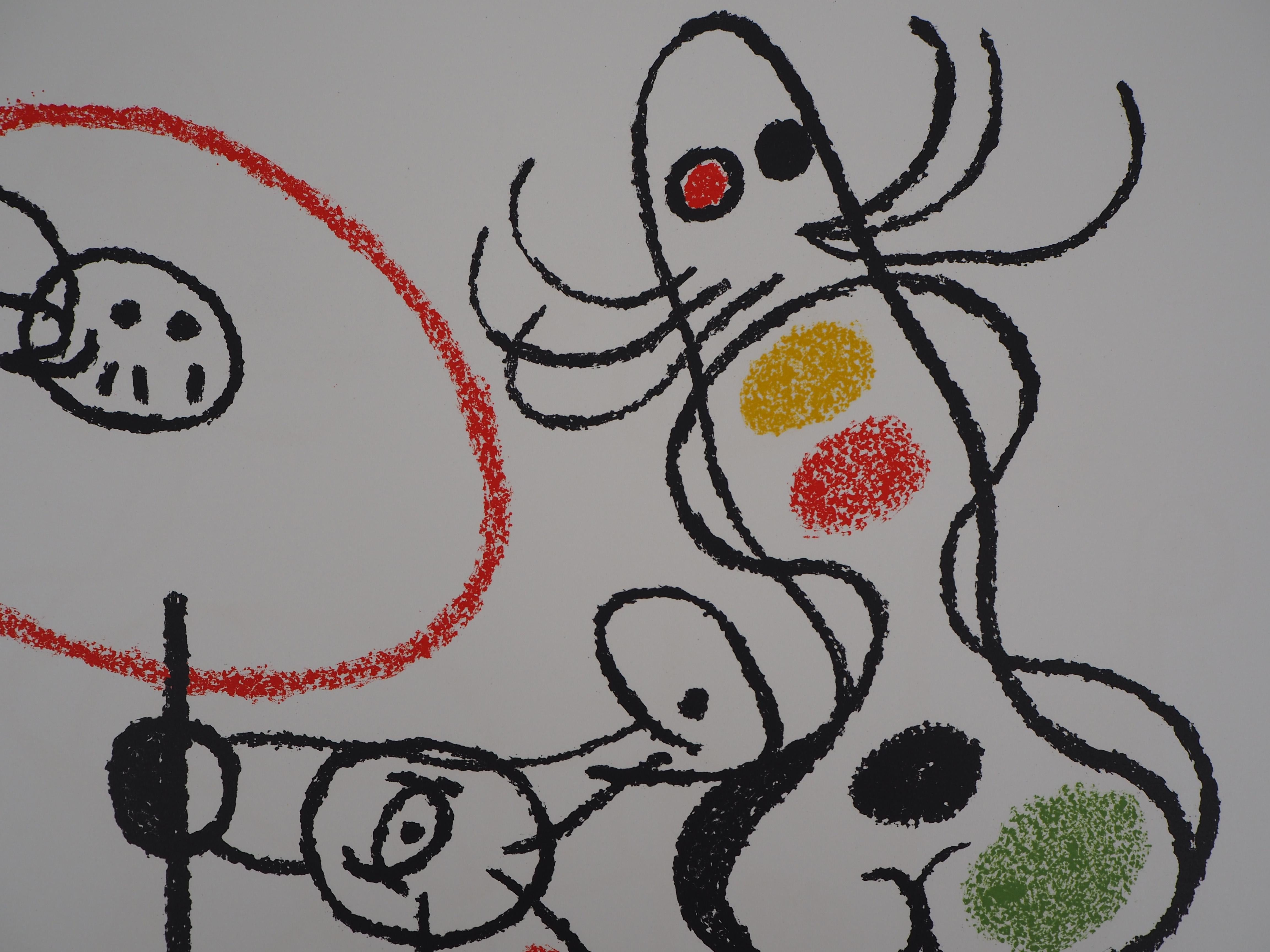 Ubu : Two Surrealist Figures - Original Handsigned Lithograph - Mourlot 1971 - Gray Abstract Print by Joan Miró