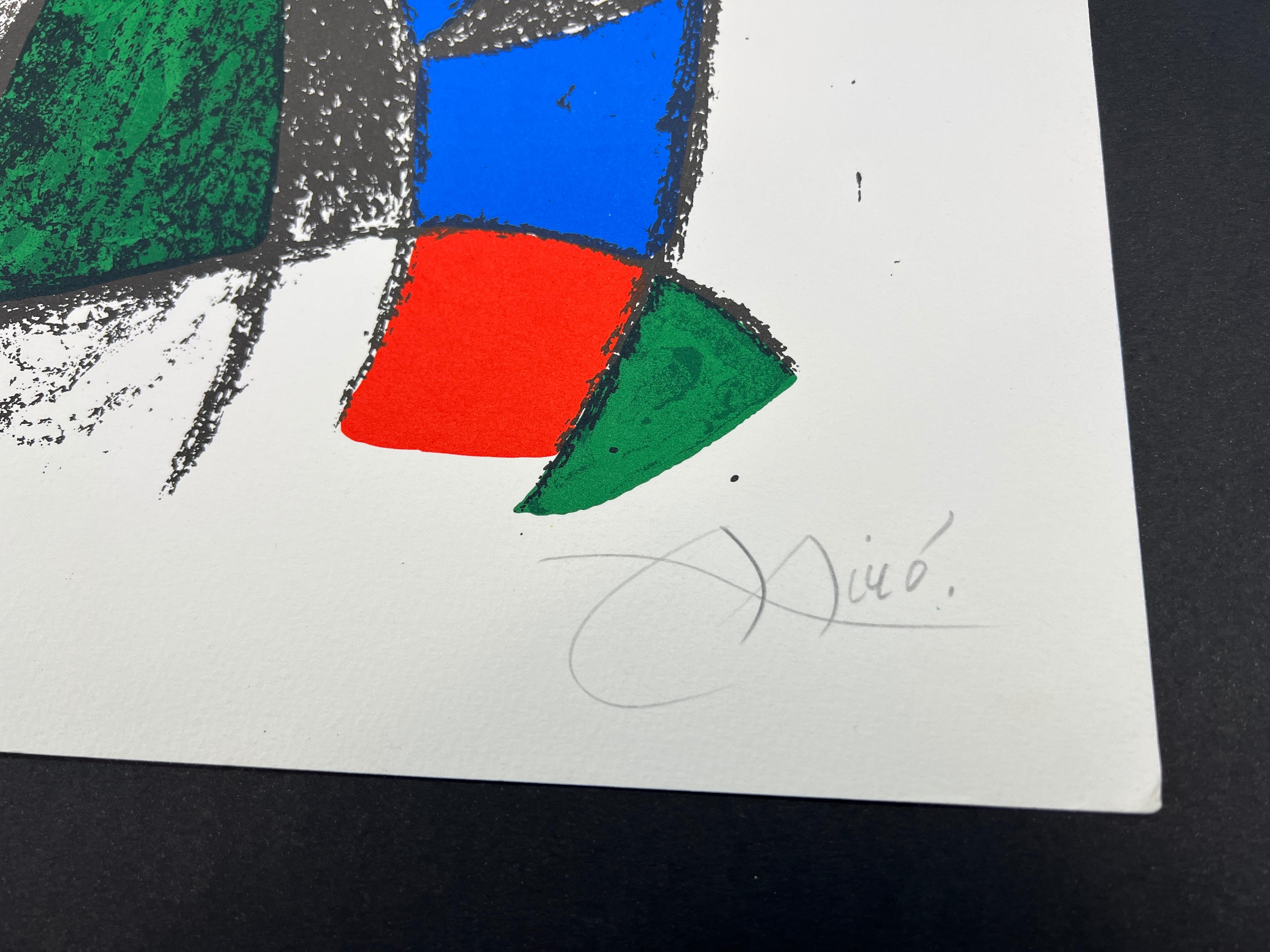 lithographie en couleurs éditée en 1975
édition limitée à 80 exemplaires en chiffres romains
Exemplaire actuel numéroté : LXIII/LXXX
signé au crayon par l'artiste
format du papier : 36,5 x 55 cm (14,37 x 21,65 inch)
excellent état, non