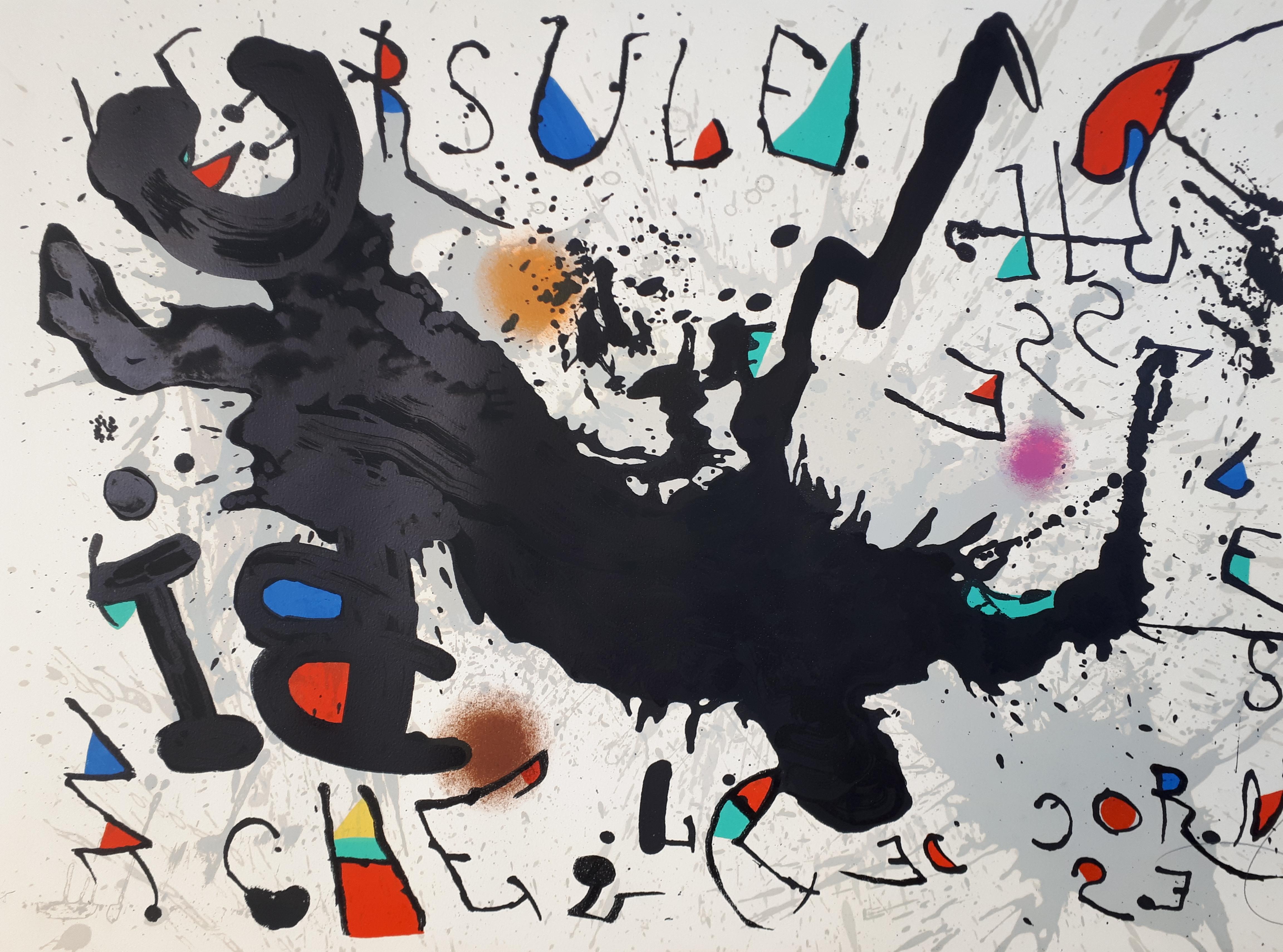 Ursule Hisse les Cornes de la Biche - Original lithograph, Handsigned & N° - Gray Abstract Print by Joan Miró