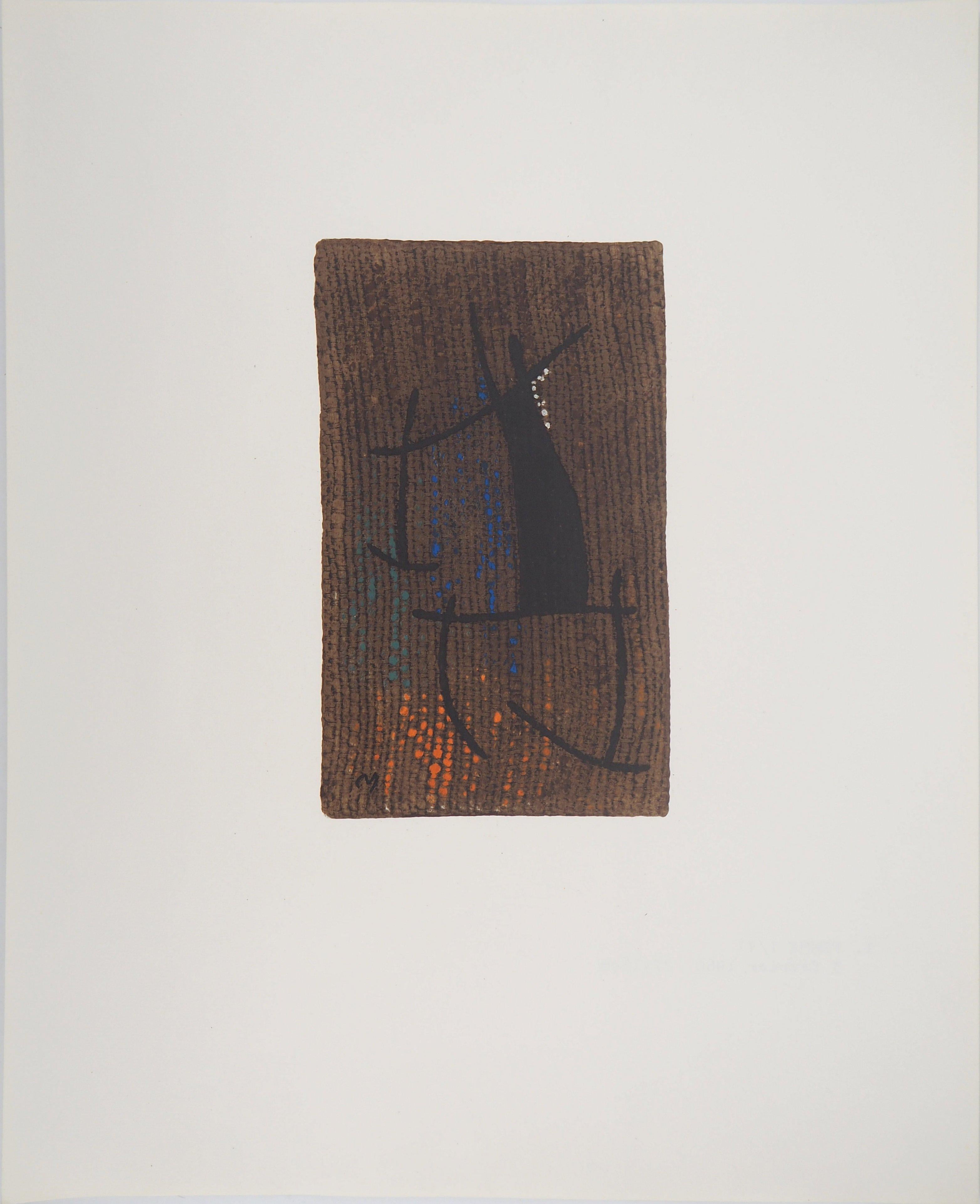 Donna su sfondo marrone - Litografia (Maeght 1965) - Print Astratto di Joan Miró