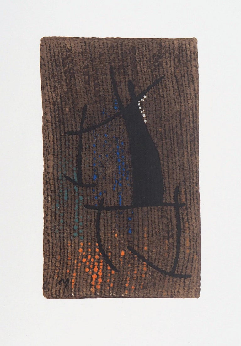 Woman on Brown Background - Lithograph (Maeght 1965) - Black Abstract Print by Joan Miró