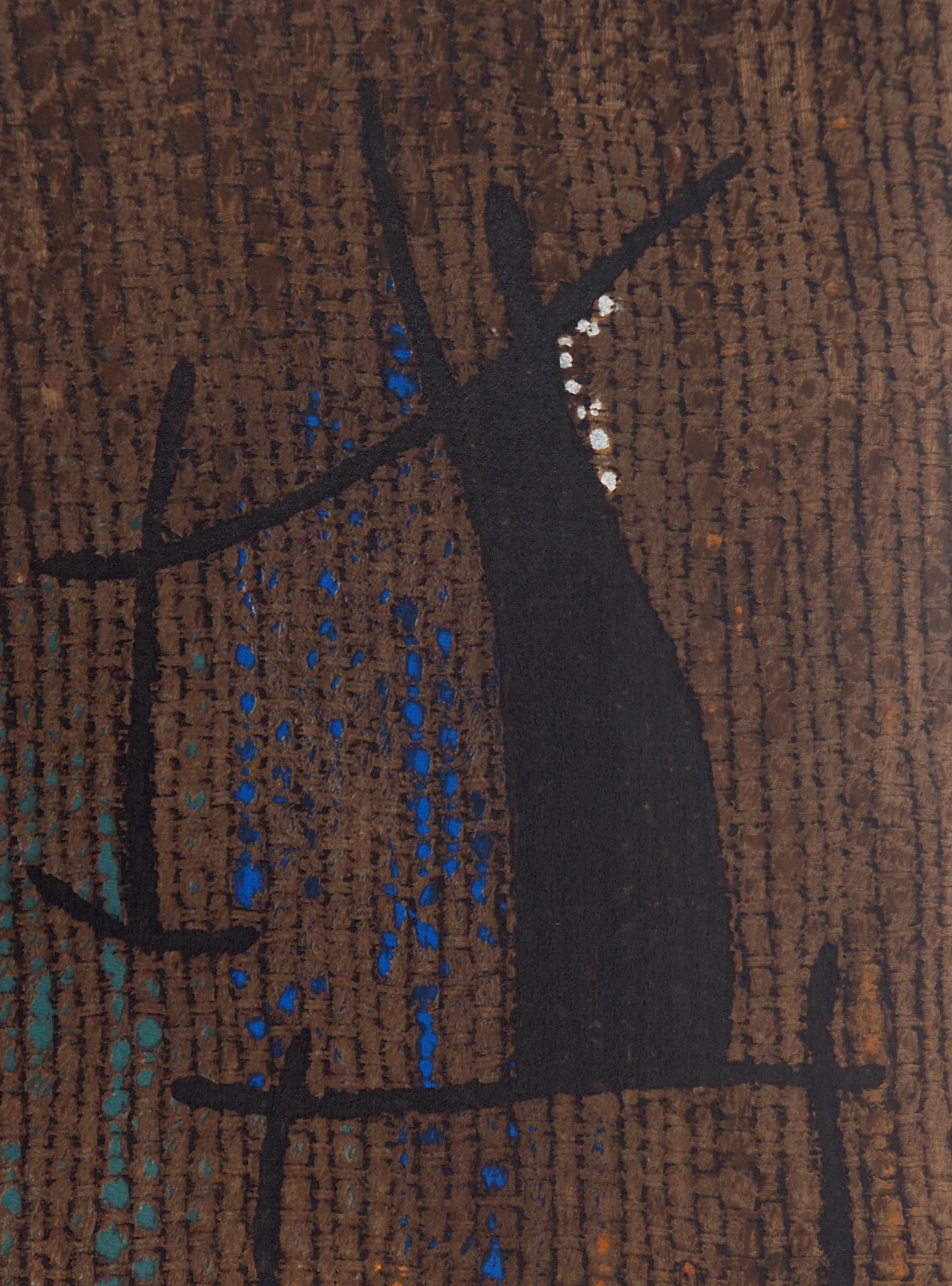 Woman on Brown Background - Lithograph (Maeght 1965) - Abstract Print by Joan Miró