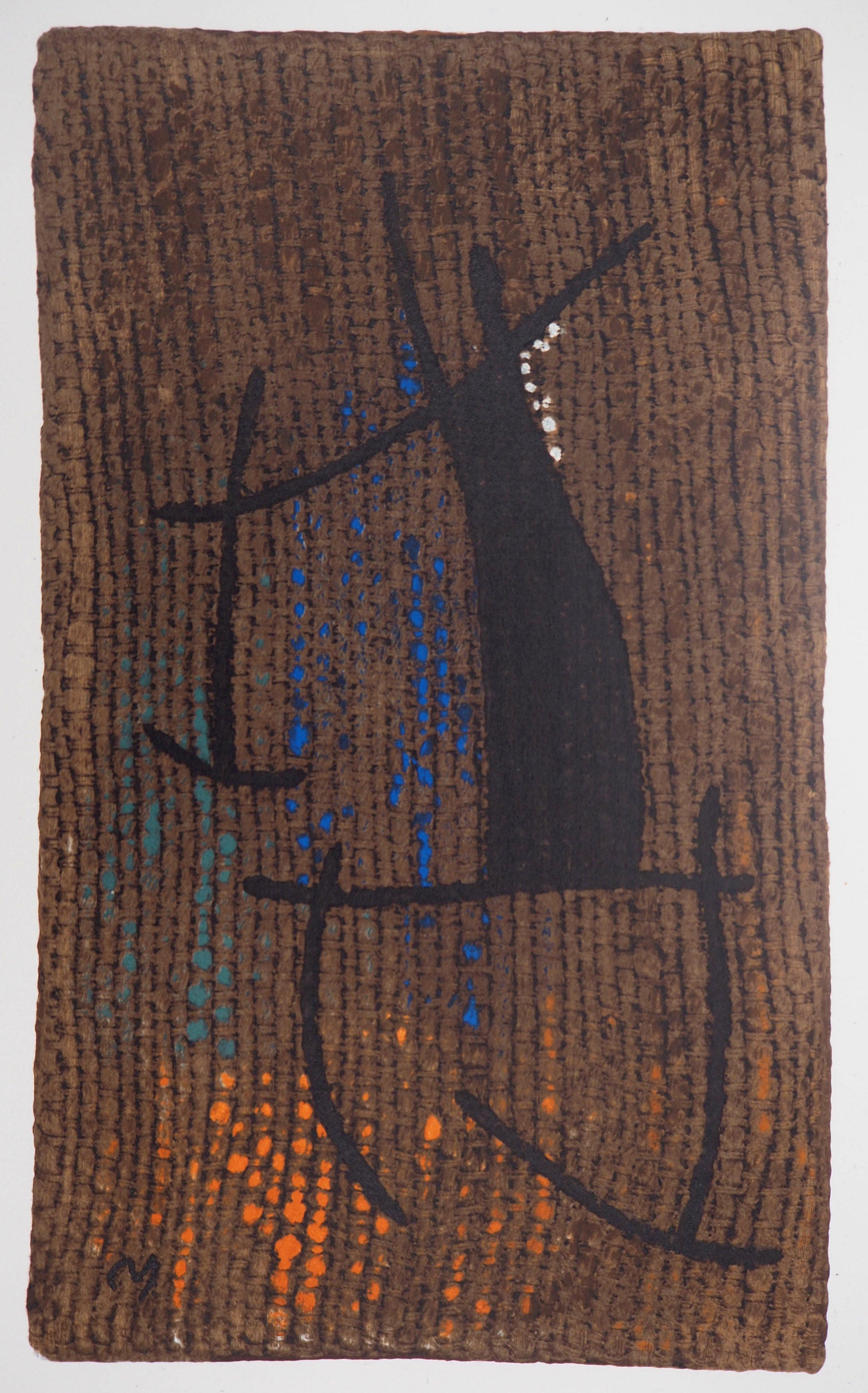 Abstract Print di Joan Miró - Donna su sfondo marrone - Litografia (Maeght 1965)