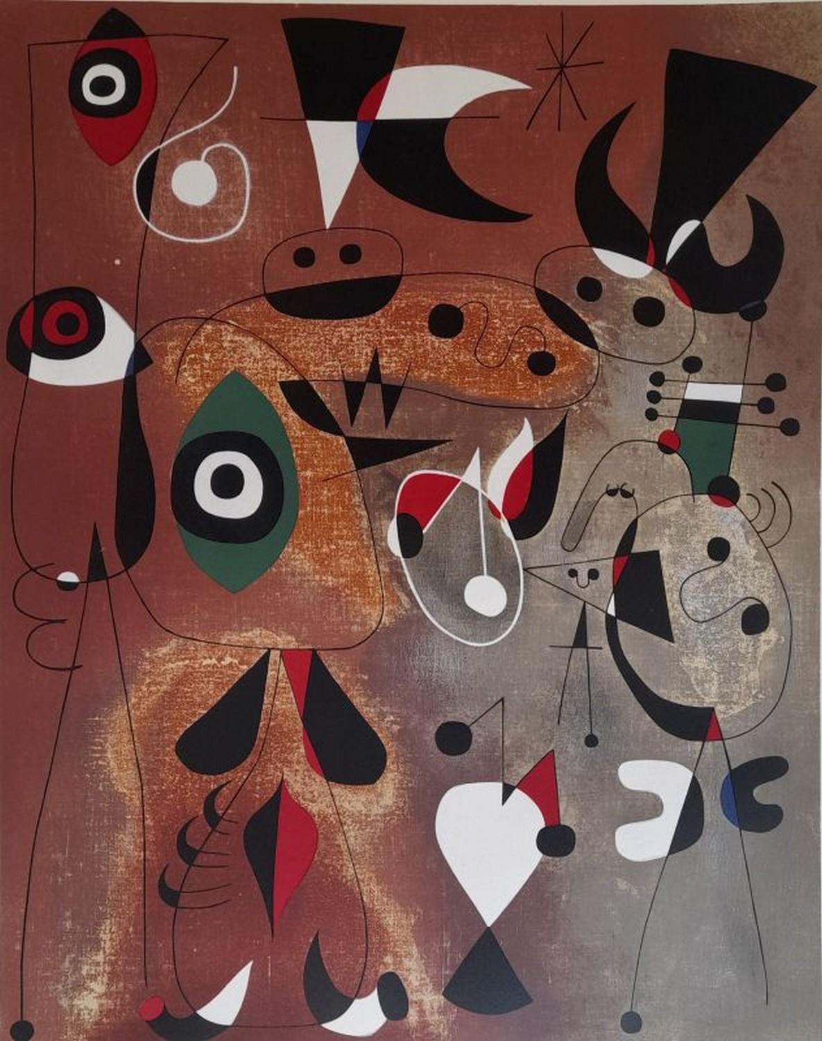 Women, Birds, Star - Abstract Print by Joan Miró