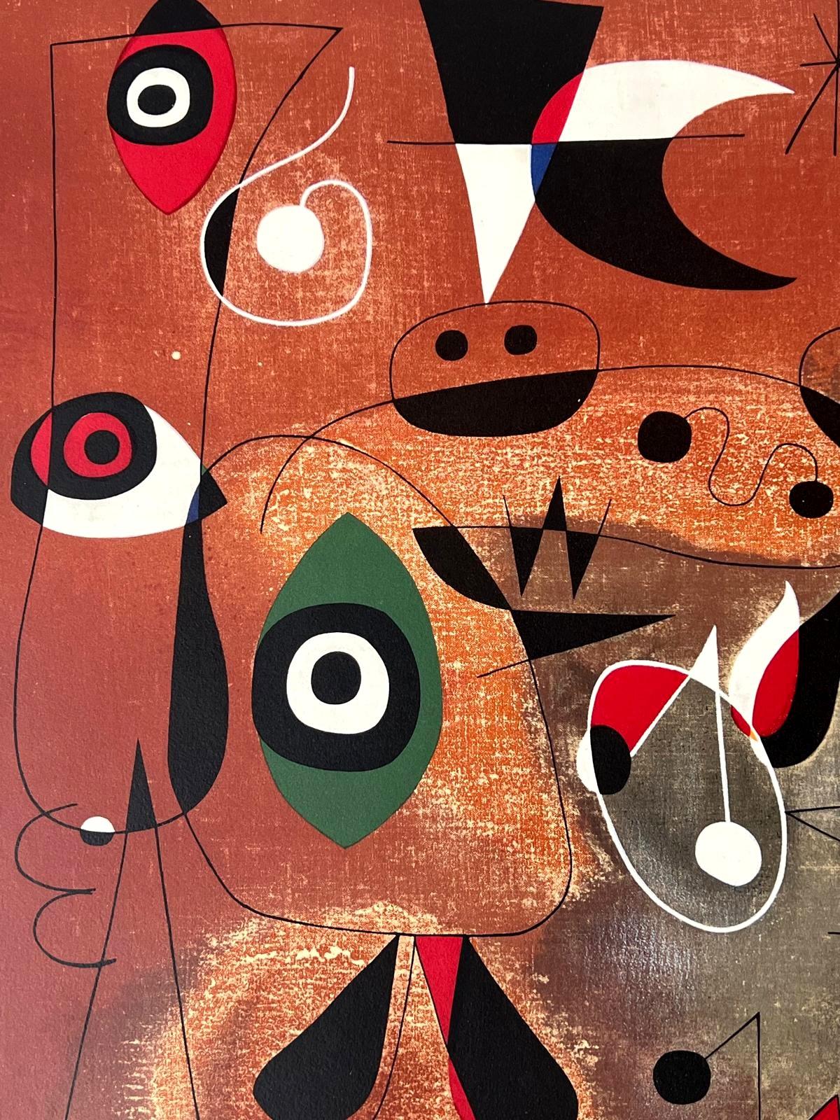 Women, Birds, Star - Brown Abstract Print by Joan Miró