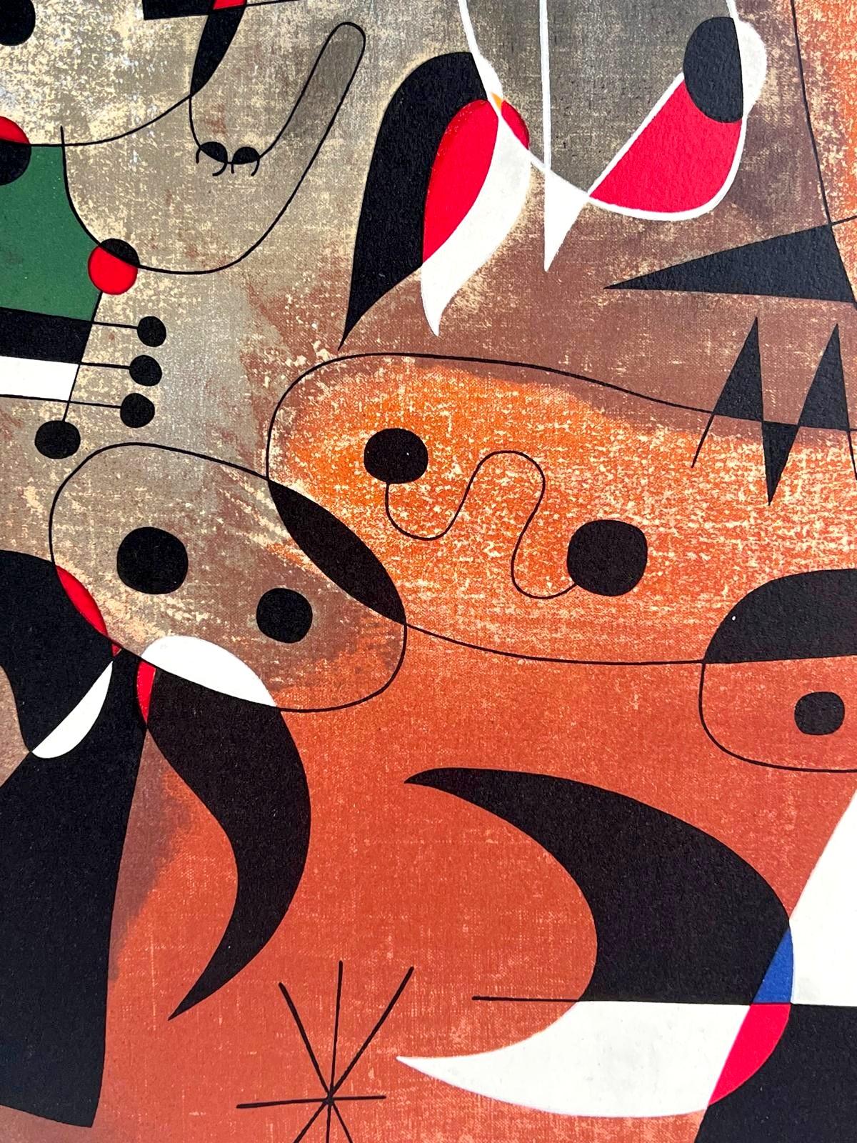 Lithograph, 1960
Handsigned by the artist in pencil and numbered 46/300
Publisher : Maeght (Paris)
76.00 cm. x 54.50 cm.  29.92 in. x 21.46 in. (paper)
60.00 cm. x 47.00 cm.  23.62 in. x 18.5 in. (image)
After Miró
BFK Rives paper
Dry stamp 