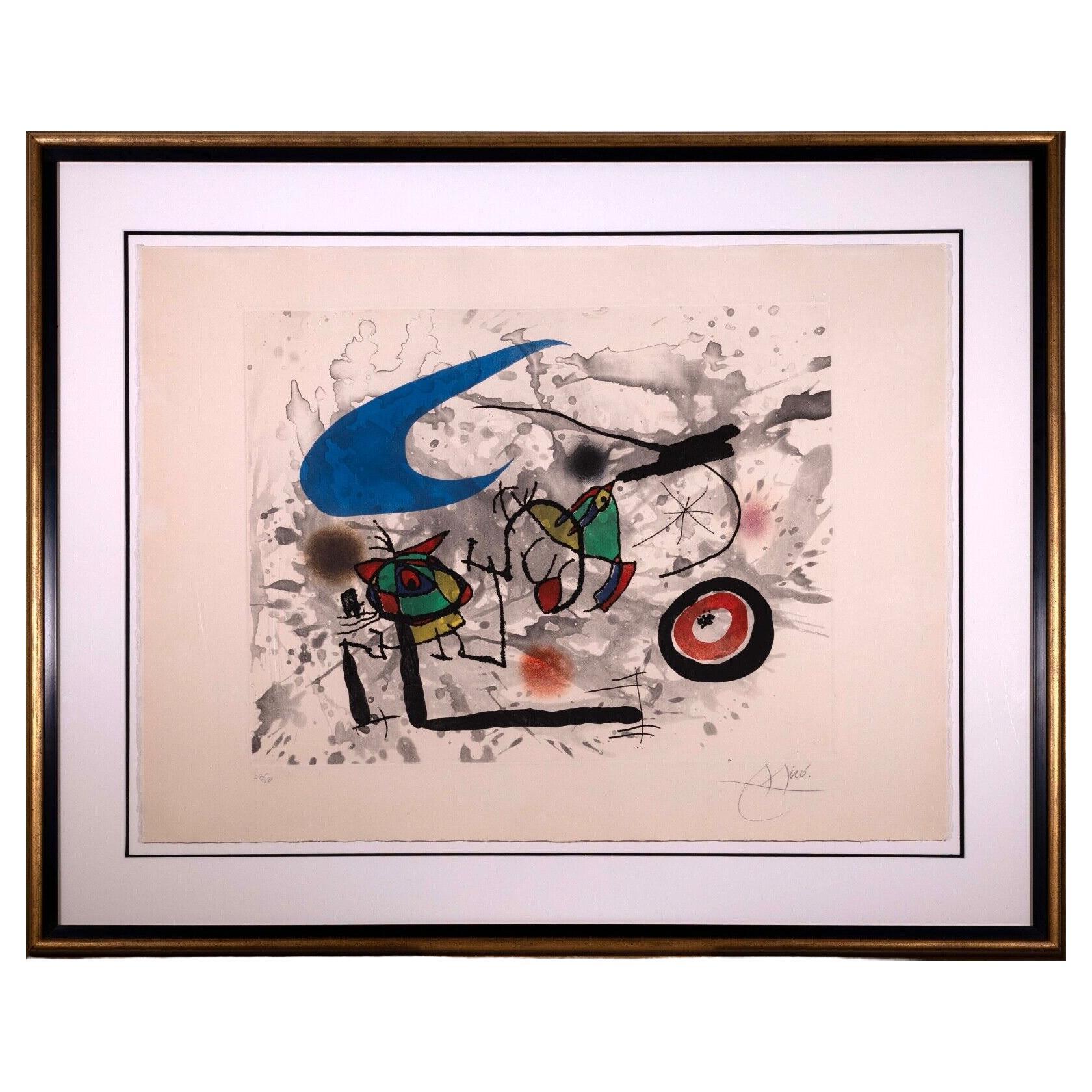 Joan Miro Pygmees Sous la Lune signé Modern Etching Aquatint 27/50 Encadré 1972 en vente
