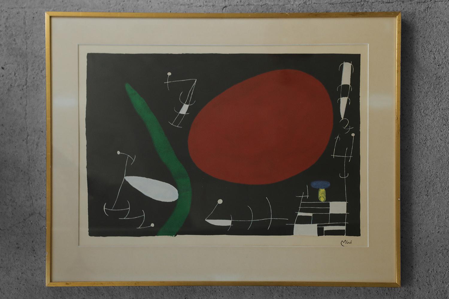 Mid-Century Modern Joan Miró, Soleil et Étincelles, lithographie en couleurs, 1960, encadrée en vente