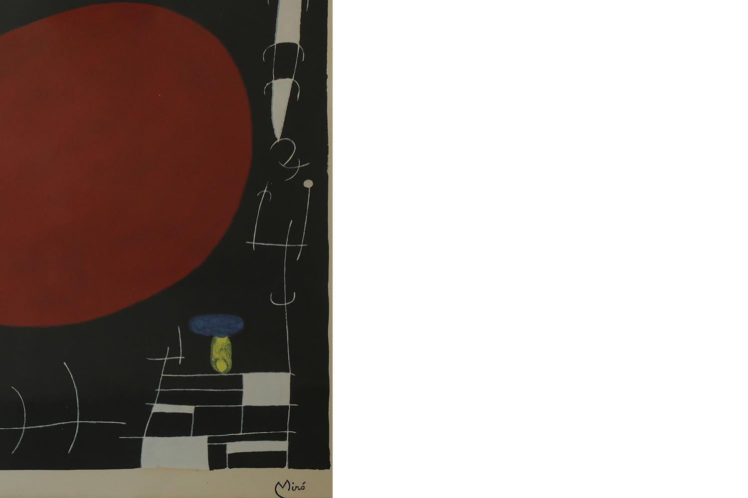 French Joan Miró, Soleil et Étincelles, Color Lithograph, 1960s, Framed For Sale