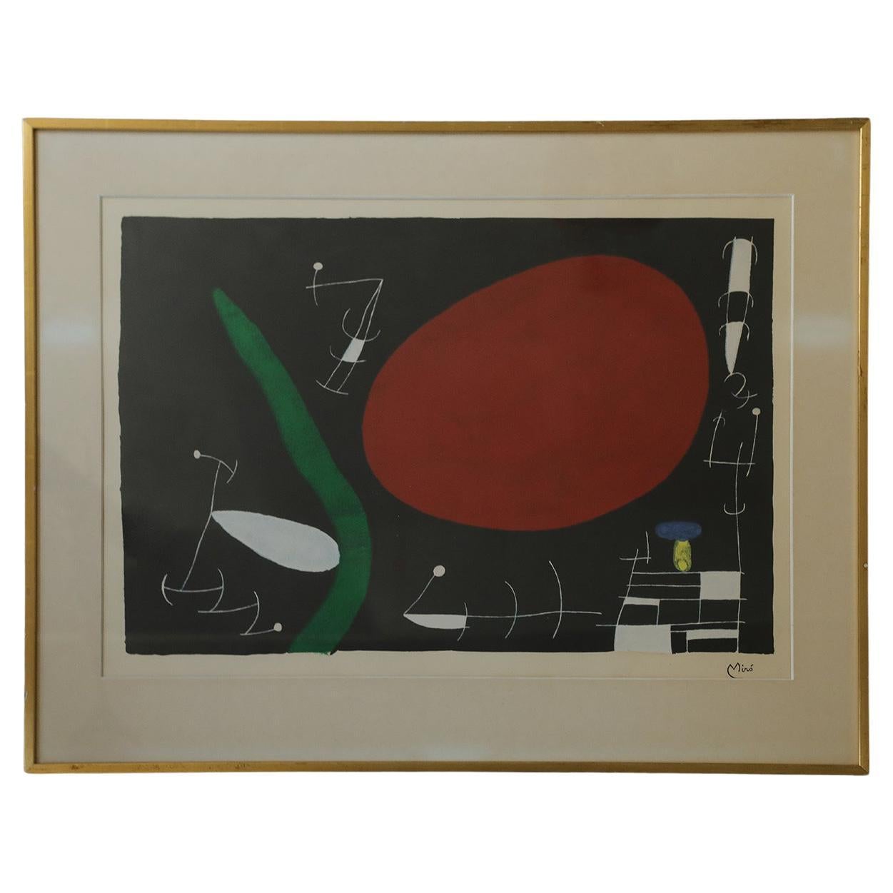Joan Miró, Soleil et Étincelles, lithographie en couleurs, 1960, encadrée