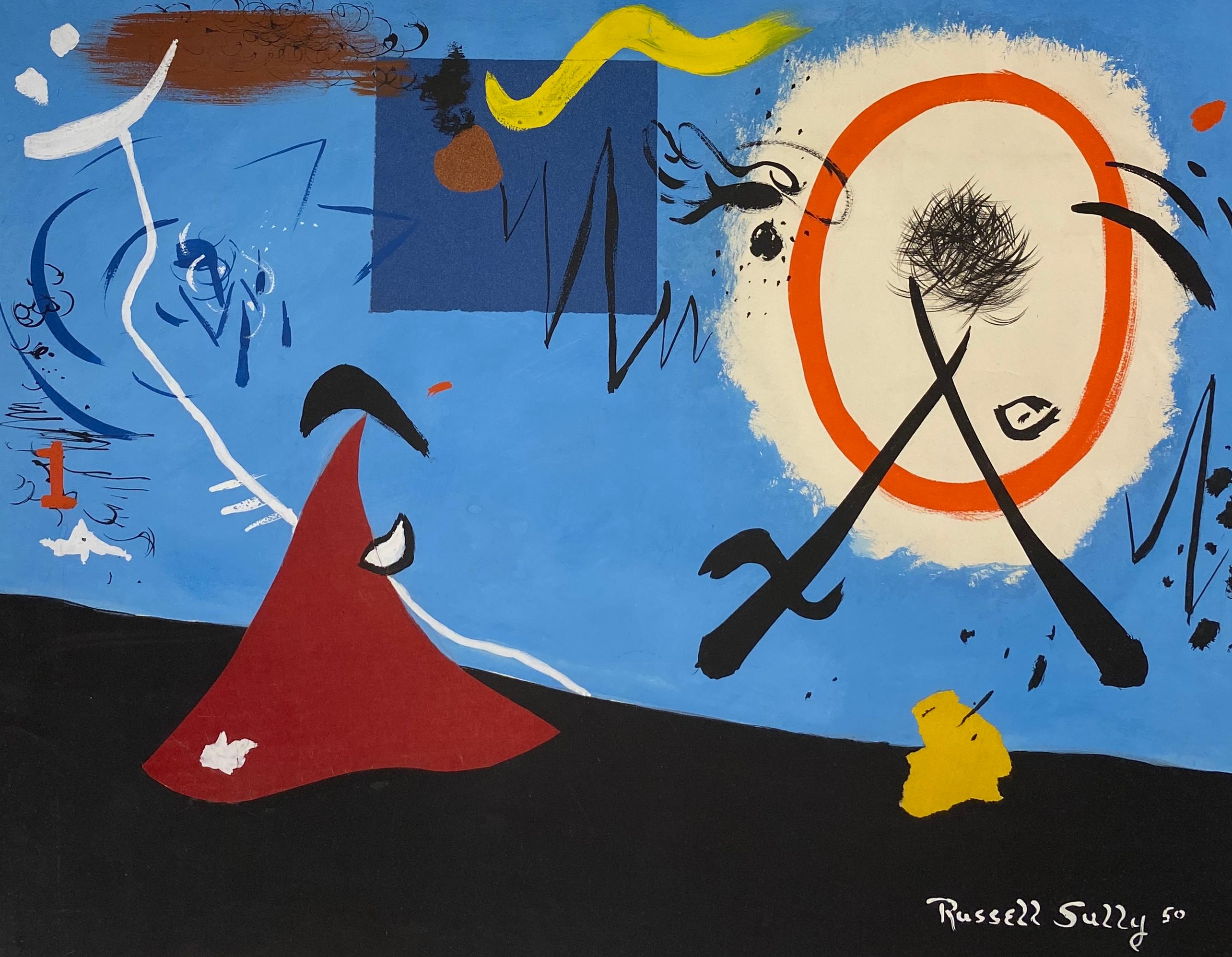 Abstrakte Komposition im Joan Miro-Stil  (Moderne der Mitte des Jahrhunderts) im Angebot