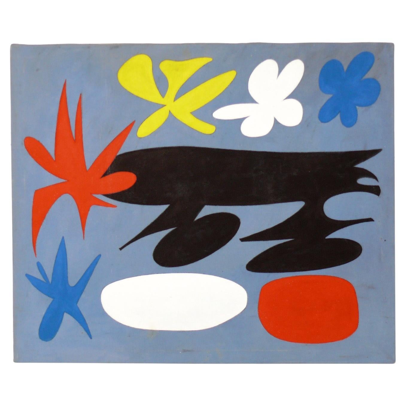 Peinture abstraite de style Joan Miro vers les années 1960