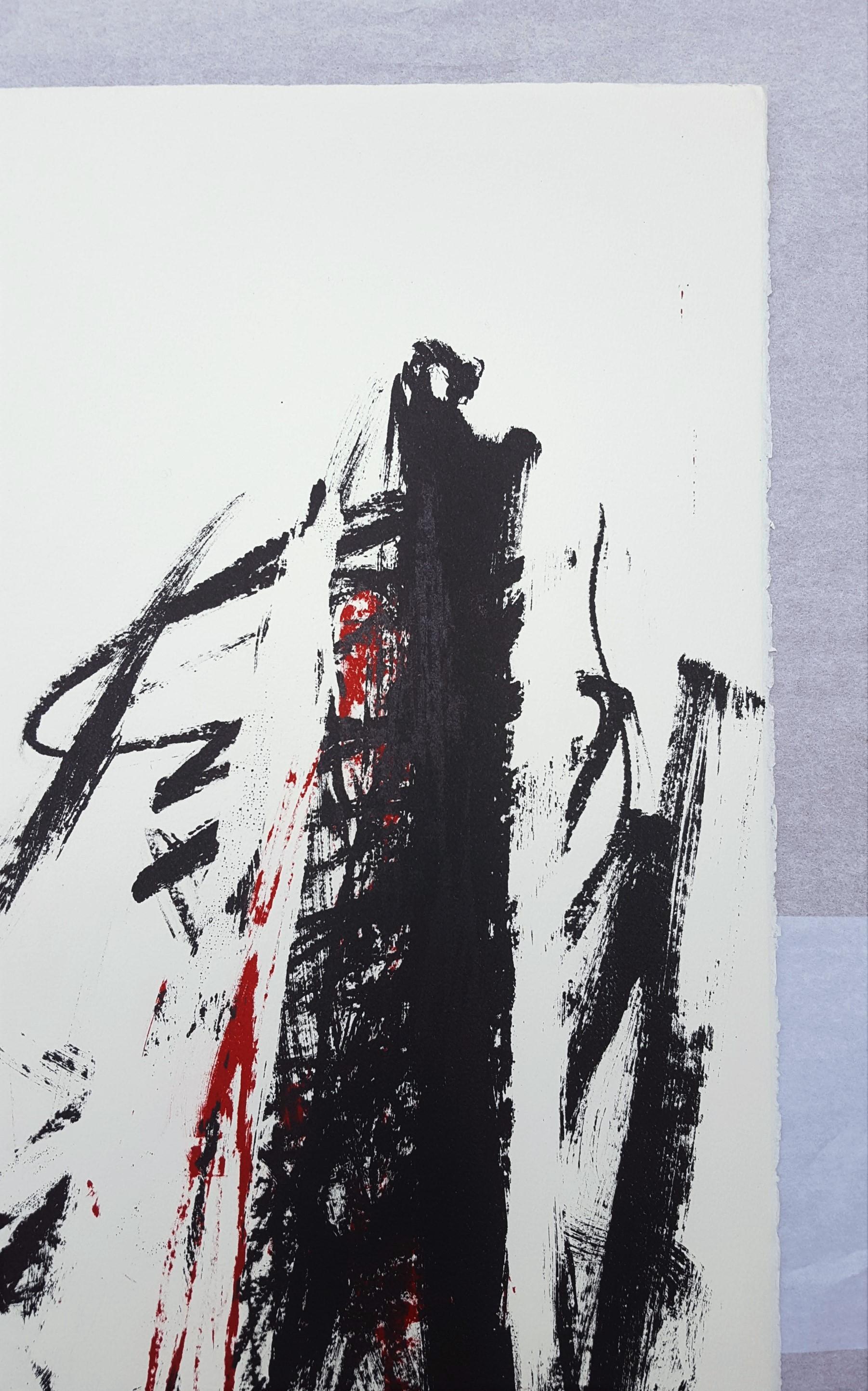 Arbres (Black and Red) - Gray Abstract Print by Joan Mitchell
