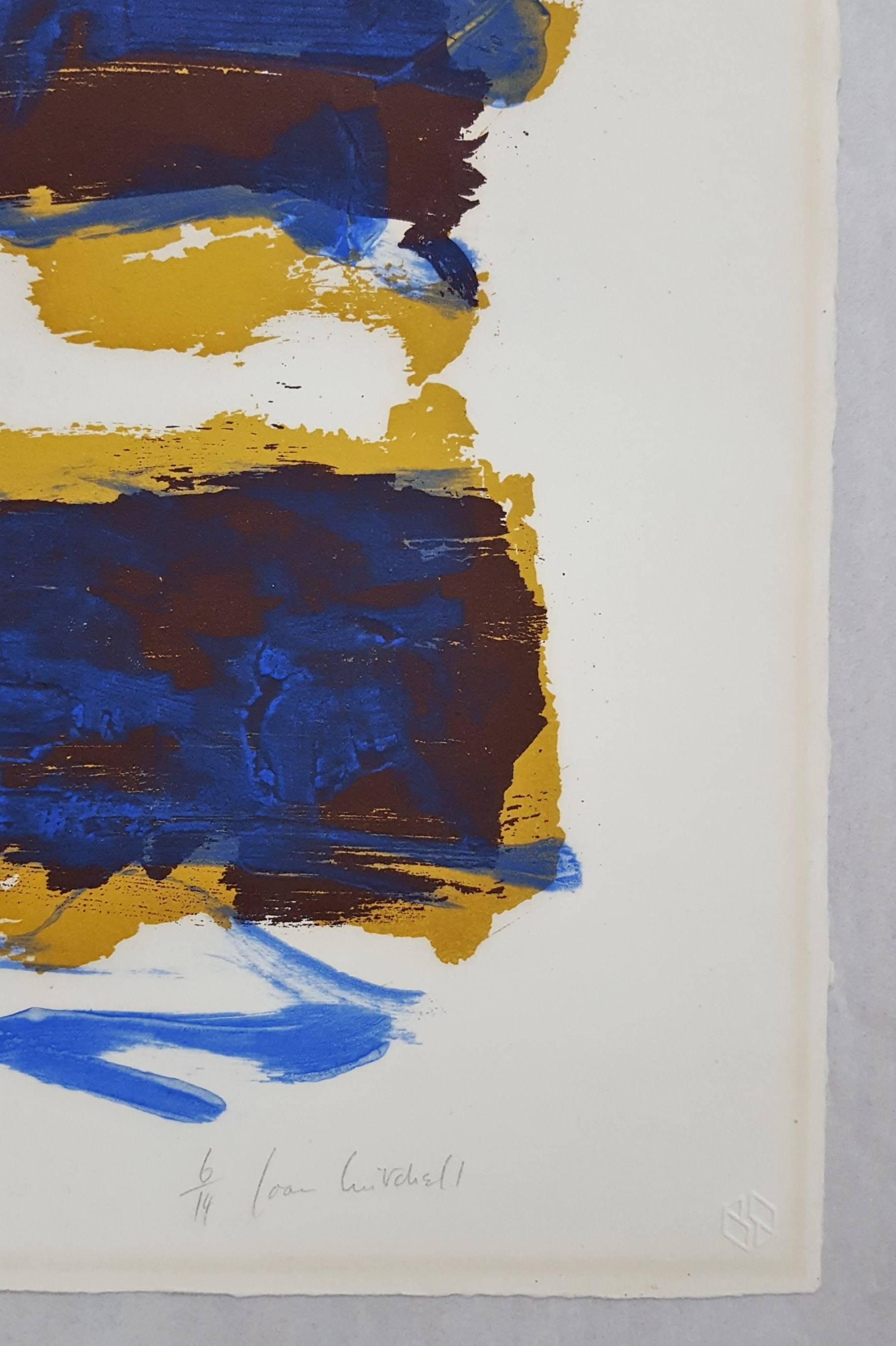 An original signed etching, aquatint, and carborundum on heavy wove paper by American artist Joan Mitchell (1925-1992) titled 