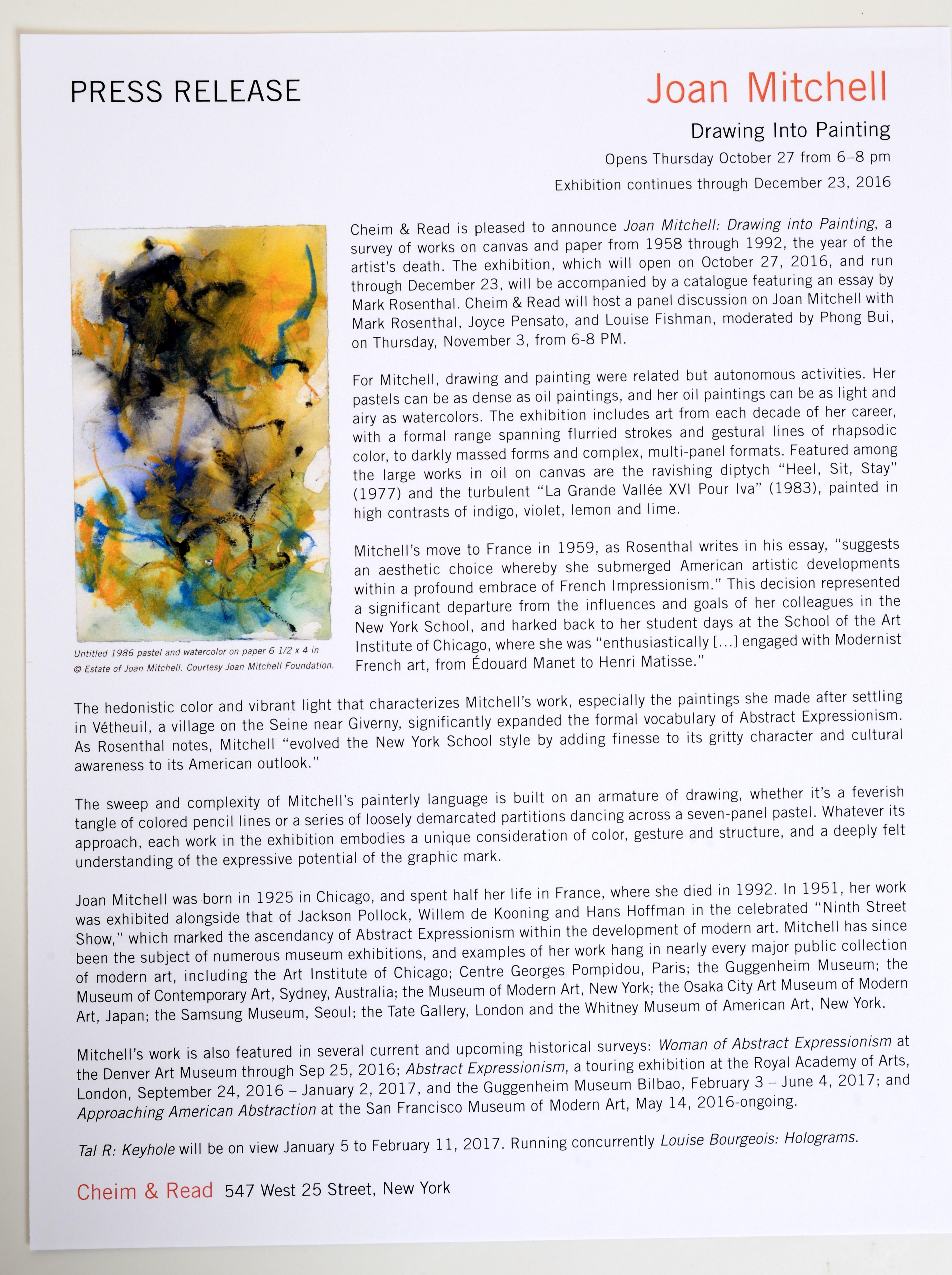 Joan Mitchell-Drawing into Painting by Mark Rosenthal, 1st Ed Exhibition Cat For Sale 12