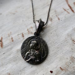 Joan of Arc Art Nouveau Pendant in Oxidized Gold