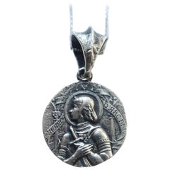 Antique Joan of Arc Art Nouveau Pendant in Oxidized Gold