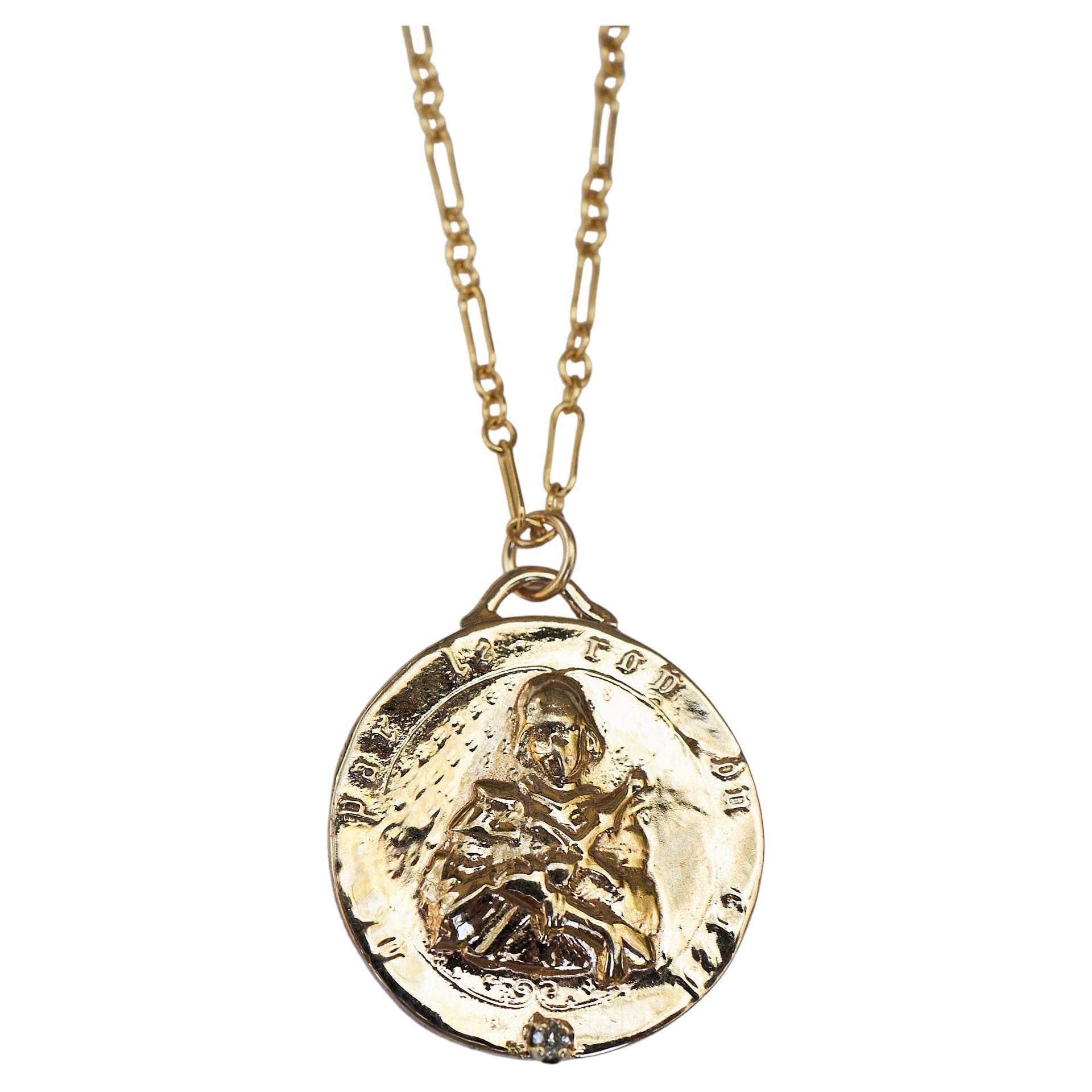 Chaîne collier Joan of Arc avec chaîne en diamant blanc pièce de monnaie médaillon J Dauphin