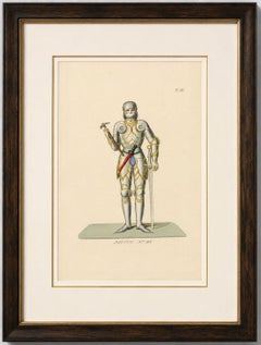 Joan of Arc in Armor, Antique Hand-Colored Costume Lithograph, c.1845