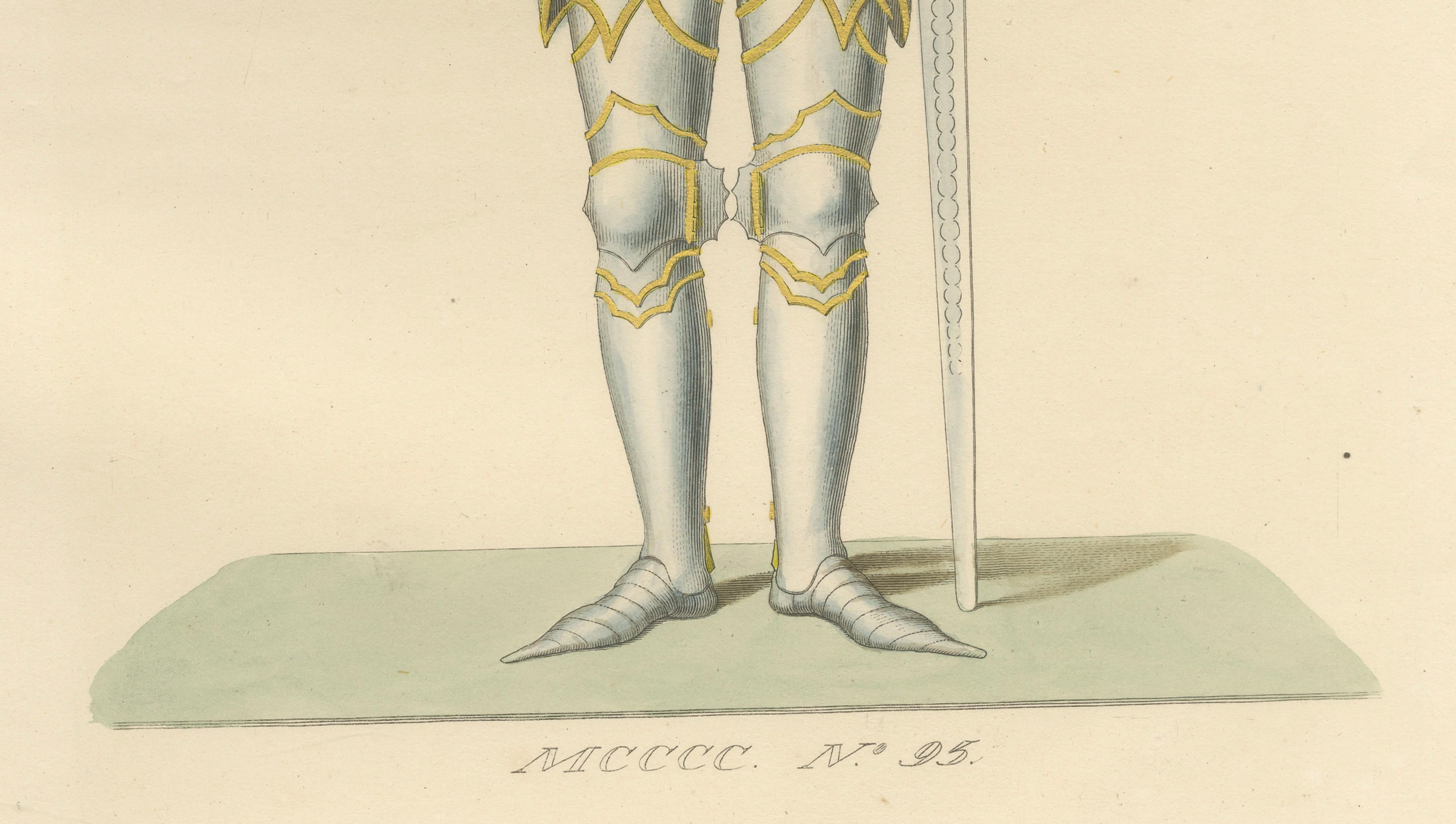 Joan of Arc in Armor, Antique Hand-Colored Costume Lithograph, c.1845