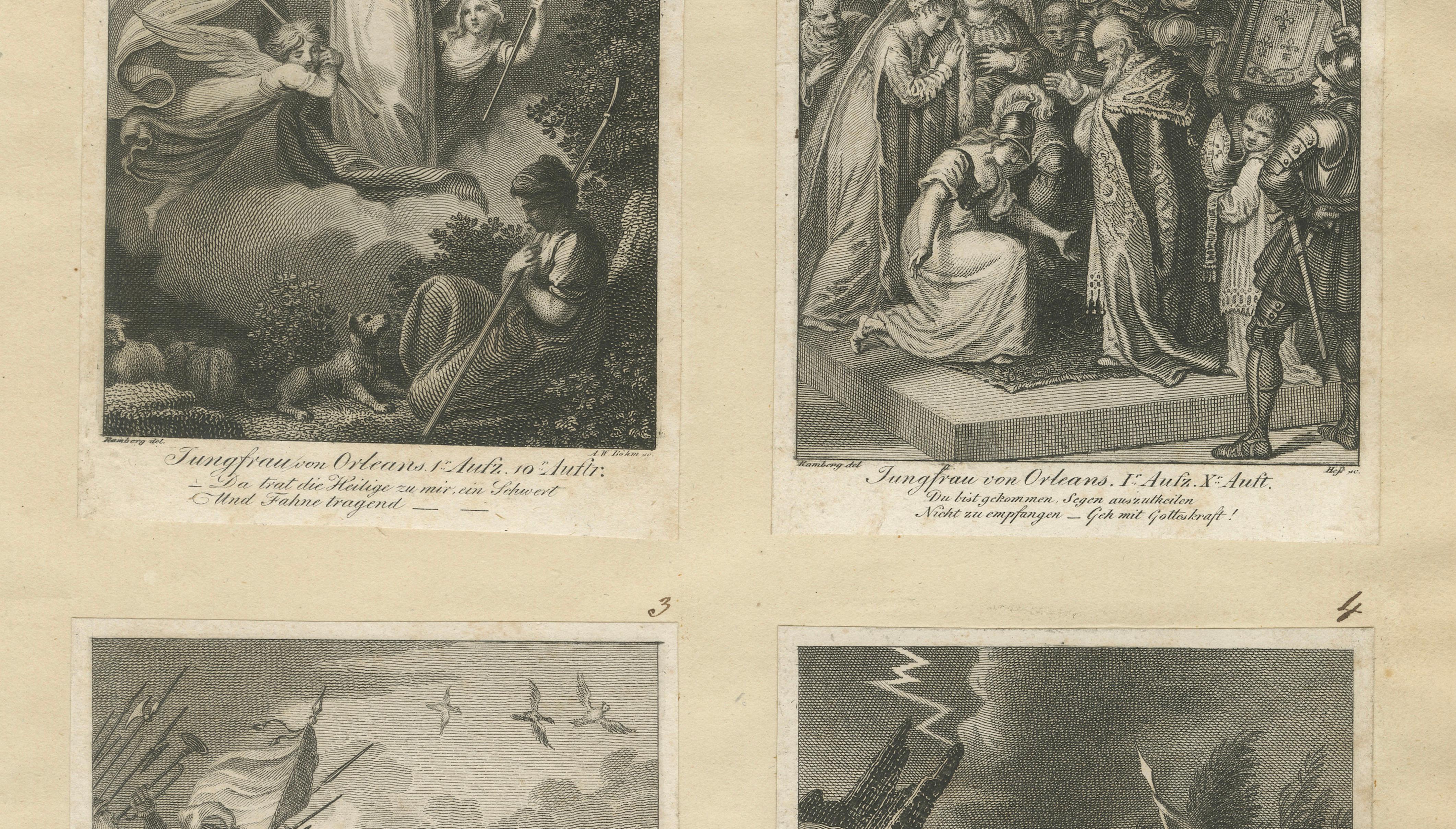 Joan of Arc Life Scenes, German Romantic Engraving, 1813, Copper Print
