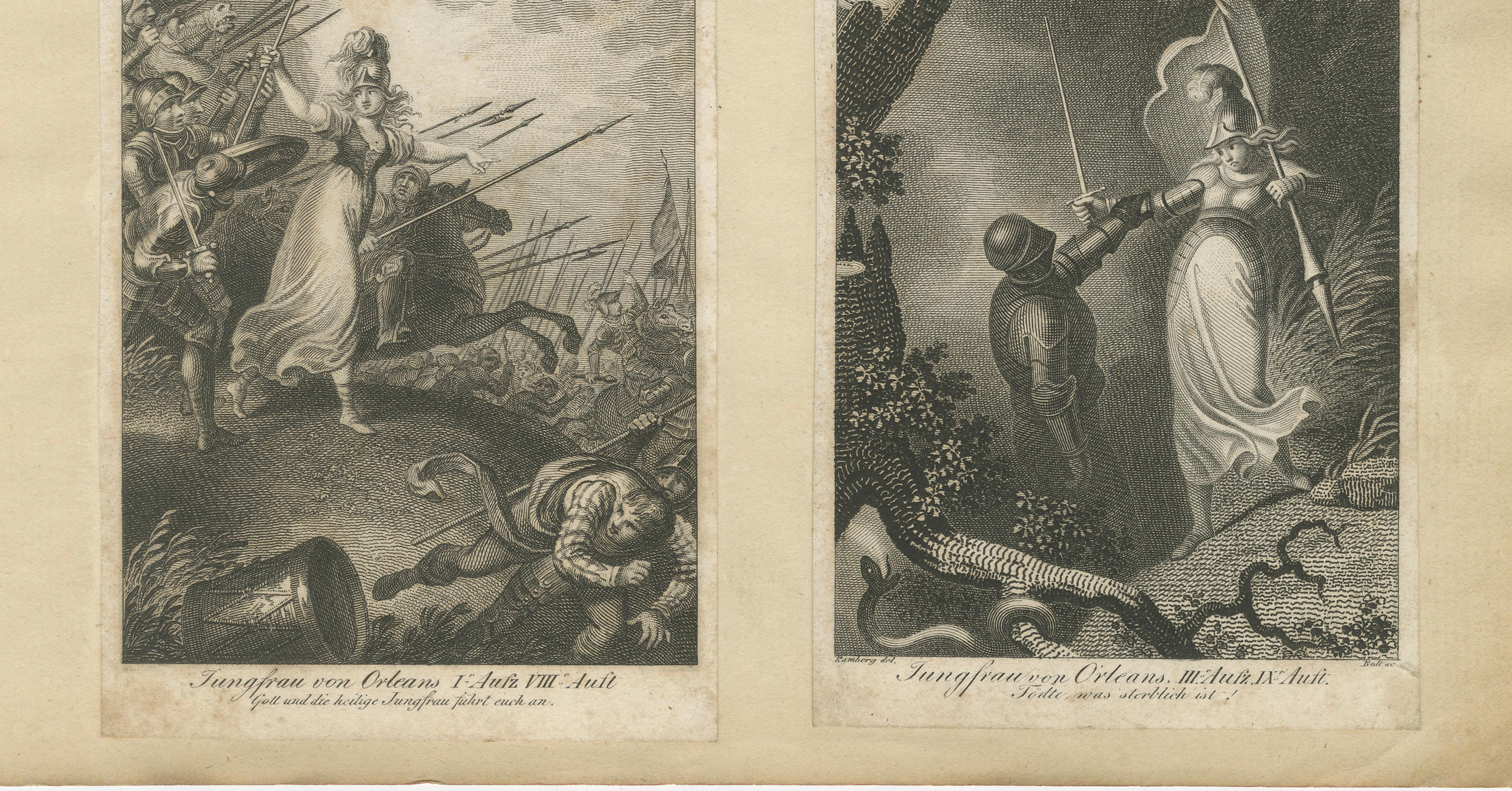 Joan of Arc Life Scenes, German Romantic Engraving, 1813, Copper Print