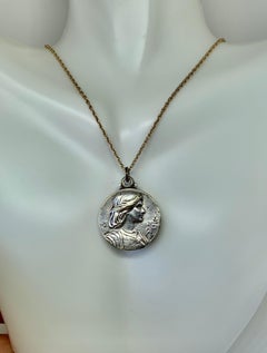 Jeanne d'Arc Medaillon Seltene Französische Jugendstil Jeanne d'arc Silber Anhänger Halskette