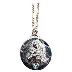 Joan of Arc Medaille Aquamarin Herzkette Halskette
