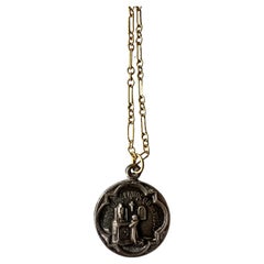 Joan of Arc Medal Chain Necklace Prayer French Antique