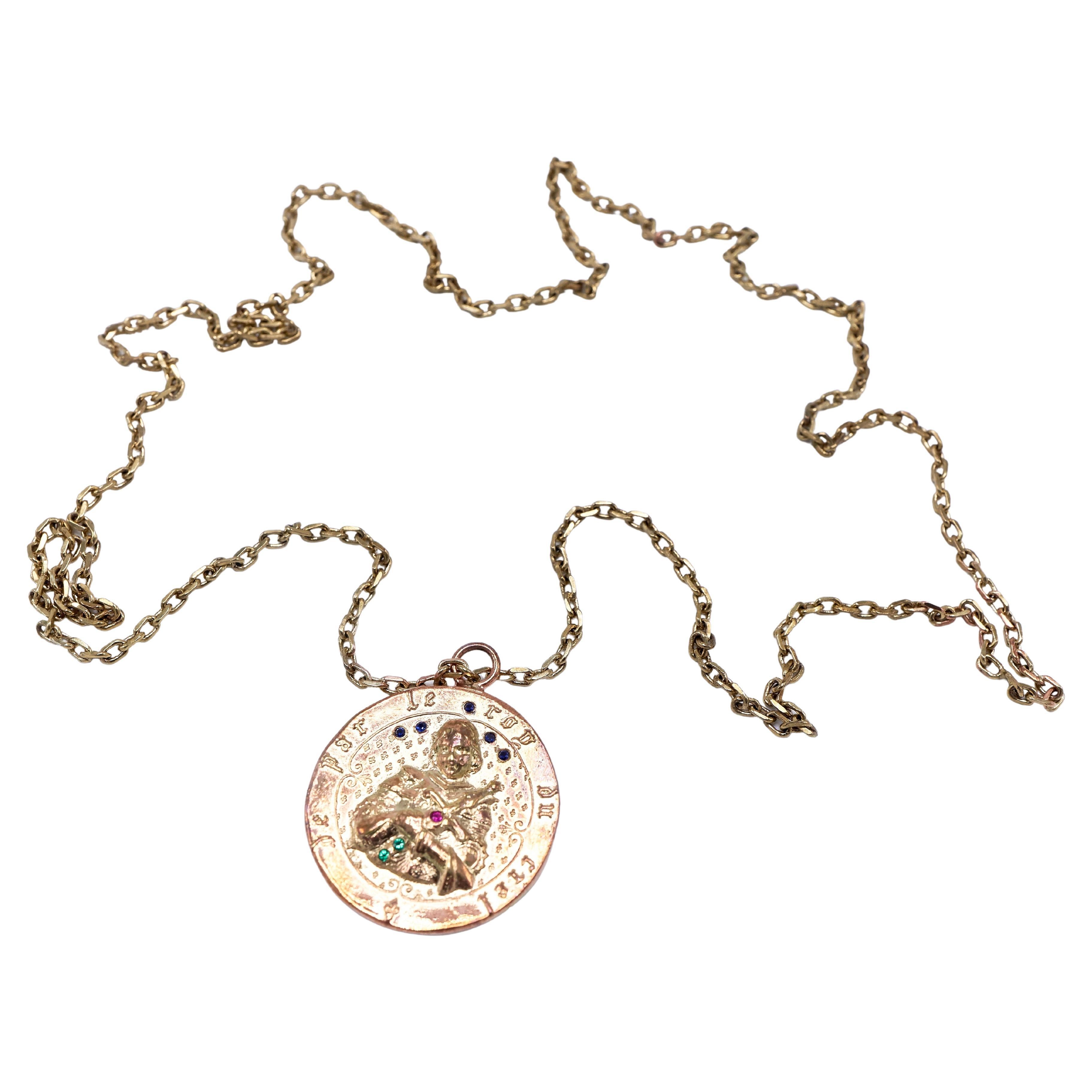 Joan of Arc Medal Necklace Ruby Emerald Blue Sapphire J DAUPHIN