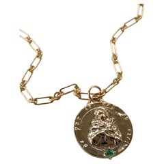 Joan of Arc Necklace Emerald Medal Gold Plated Chain J Dauphin