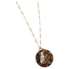Joan of Arc Necklace Ruby Heart Coin Pendant Medal Gold